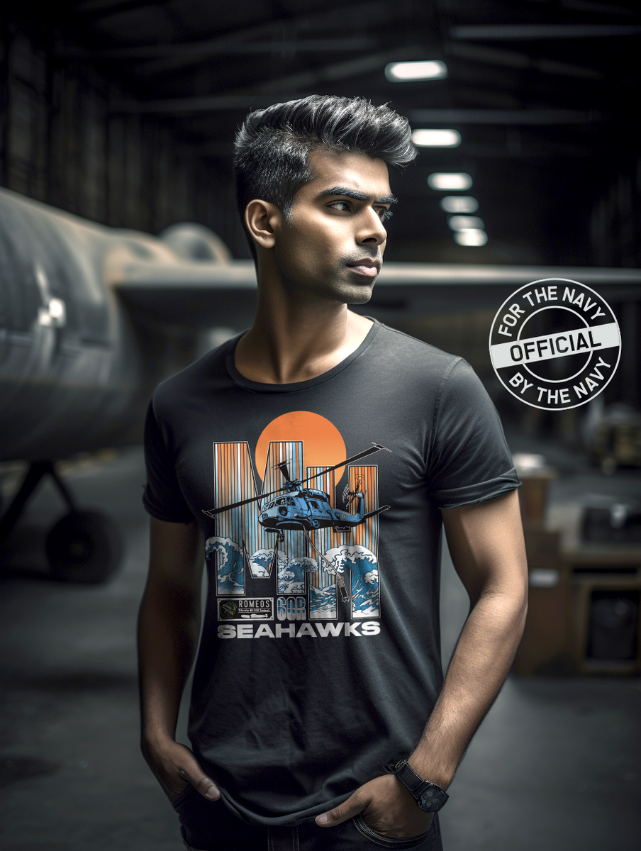 Official Indian Navy Seahawks Squadron Sikorsky MH60R T-shirt M / Black