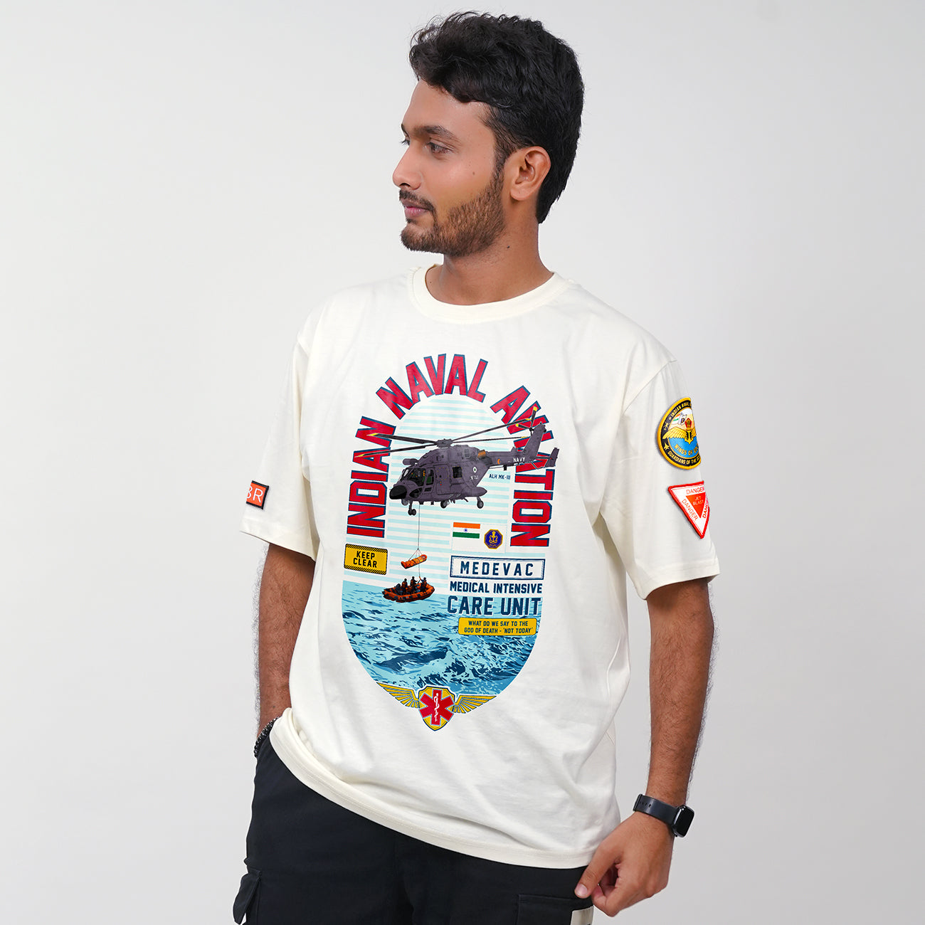 Indian Naval Aviation: MEDEVAC Rescue White Oversized T-Shirt