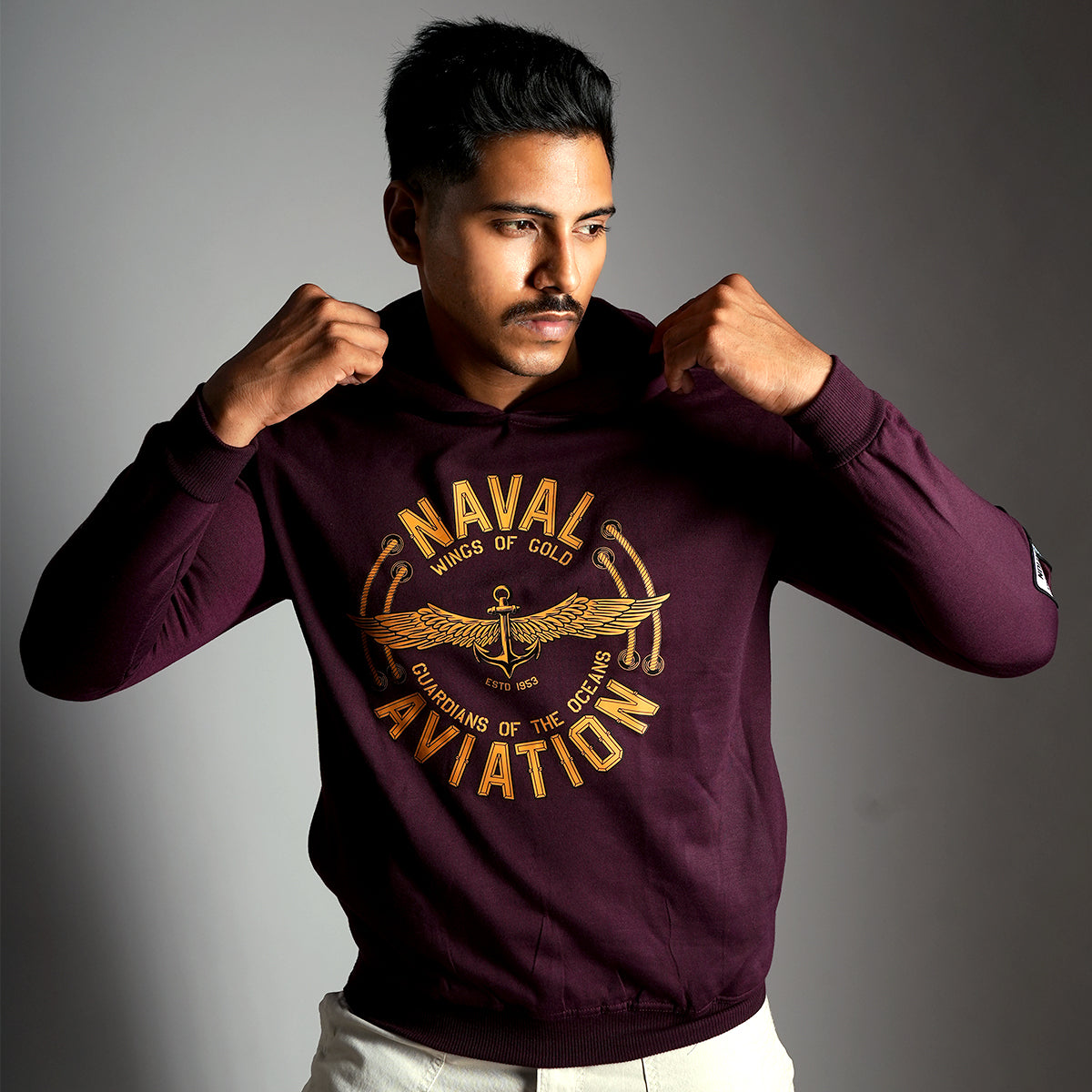 Indian Naval Aviation: Wings of Gold Maroon Oversized Hoodie