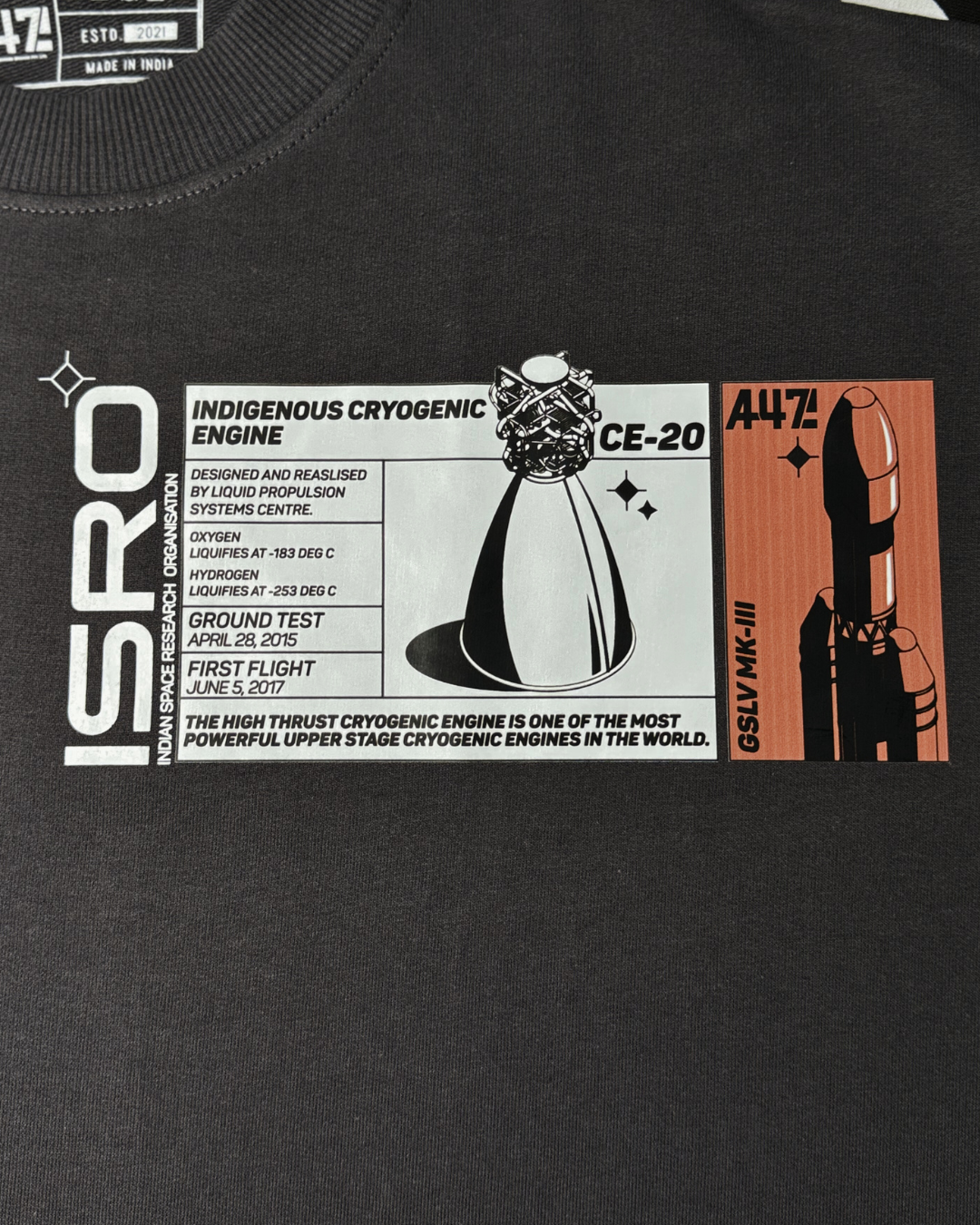 ISRO Grey Tee with Striped Shoulders