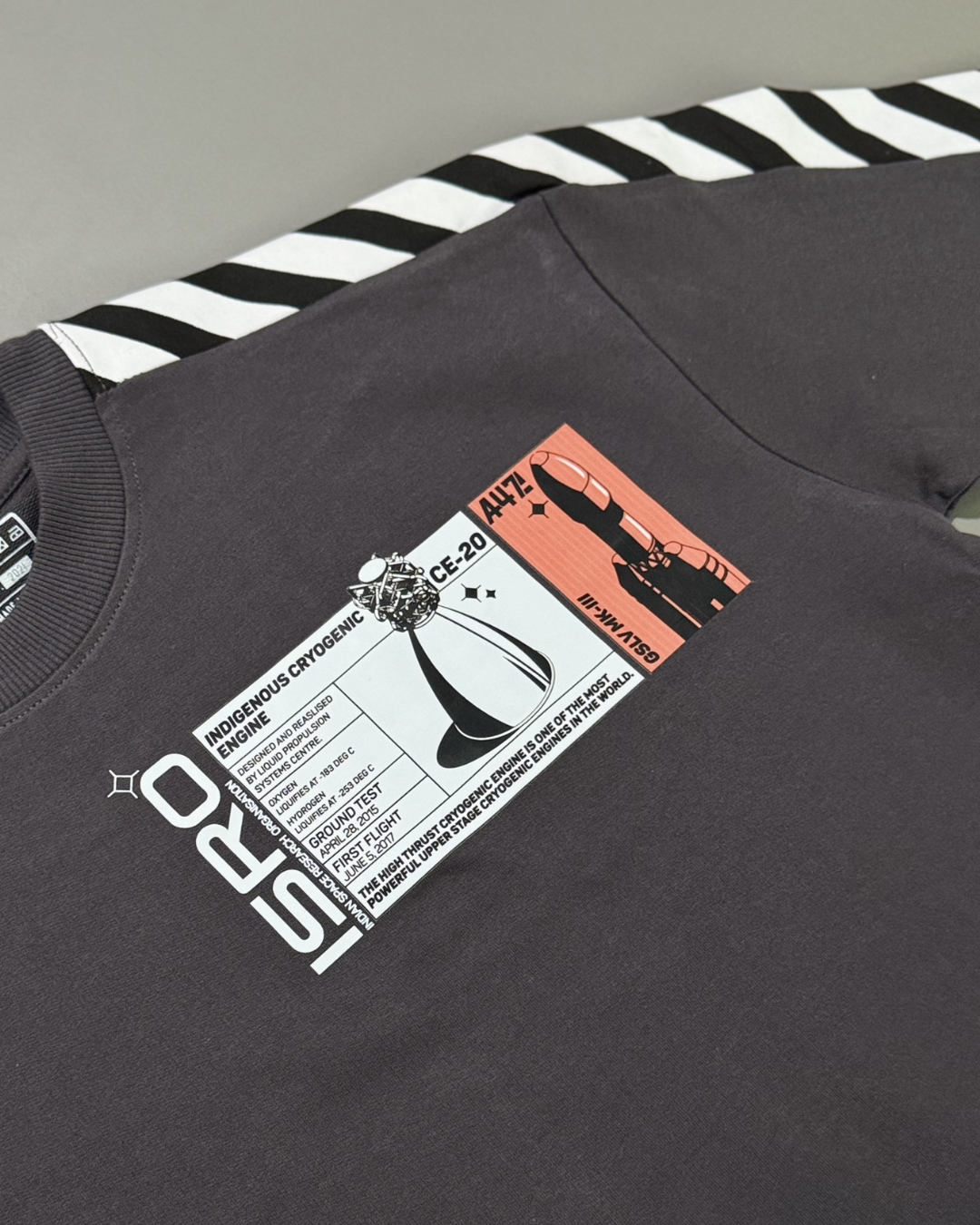 ISRO Grey Tee with Striped Shoulders