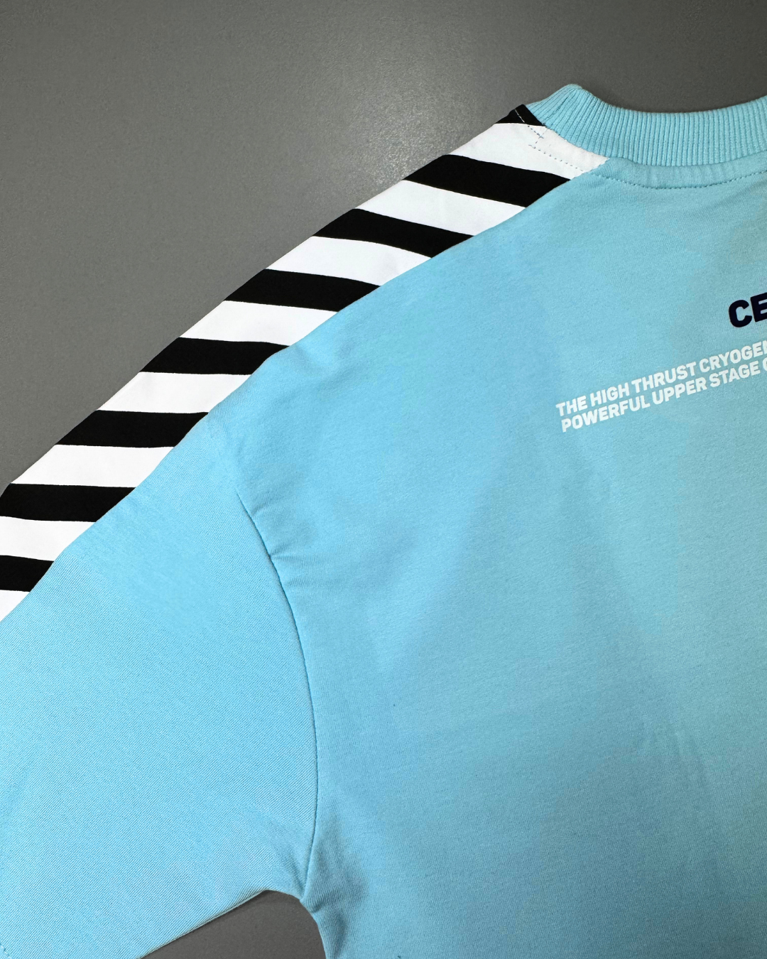 ISRO Powder Blue Tee with Striped Shoulders