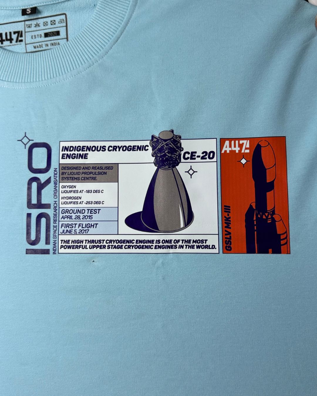ISRO Powder Blue Tee with Striped Shoulders