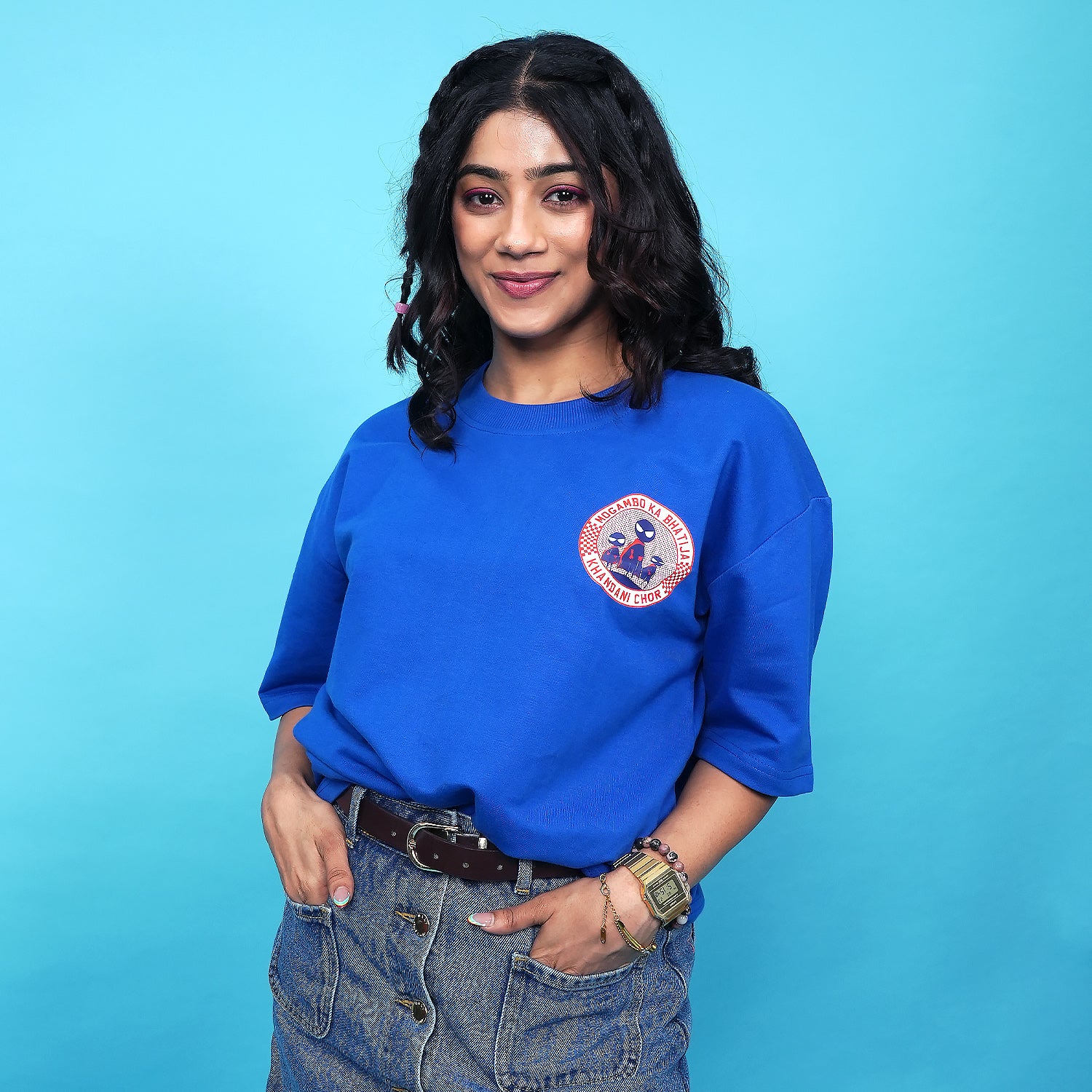 Andaz Apna Apna: Crime Master Gogo Blue Oversized T-Shirt