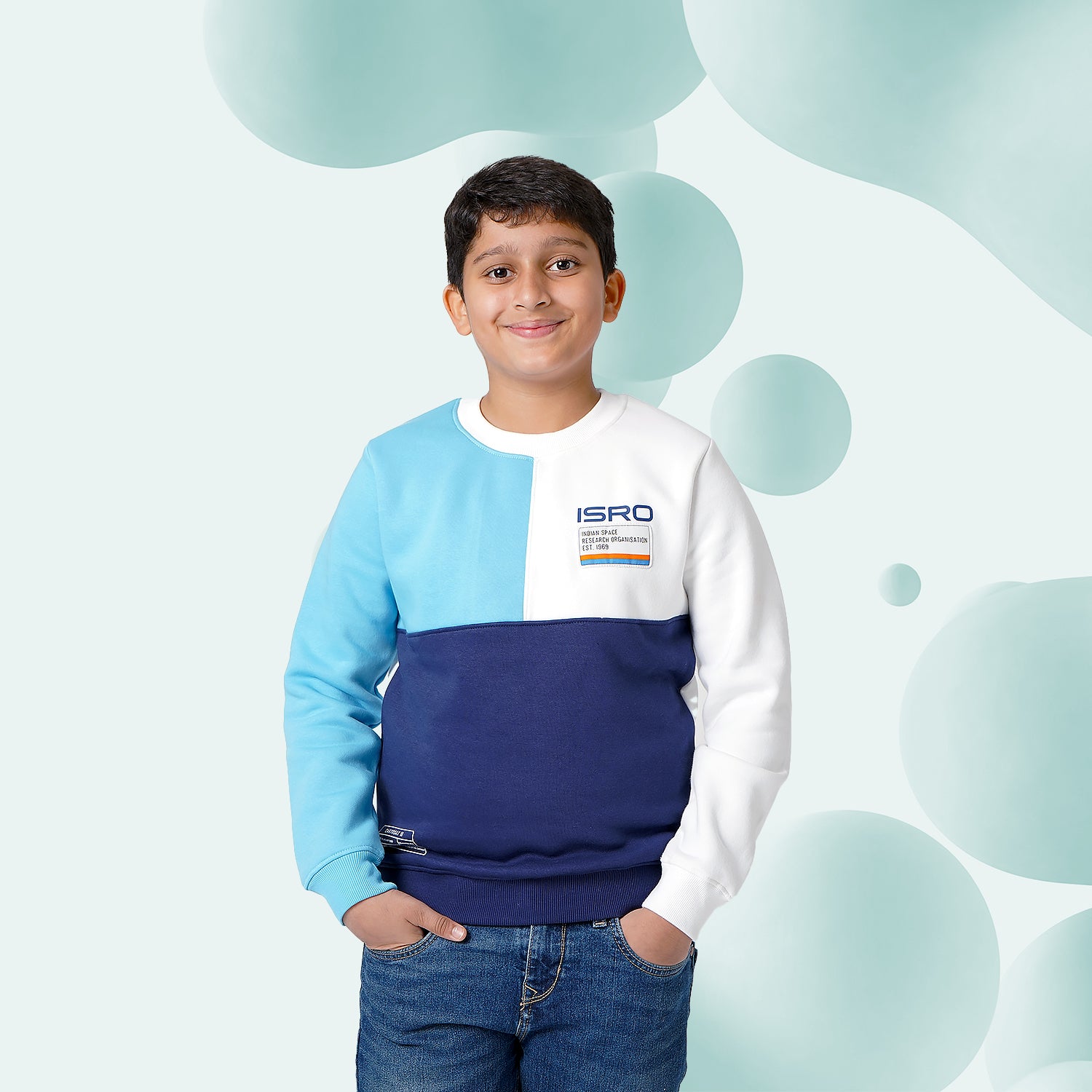 The Tiny Explorers: Official ISRO Colorblock Kids Sweatshirt ( With Fleece )