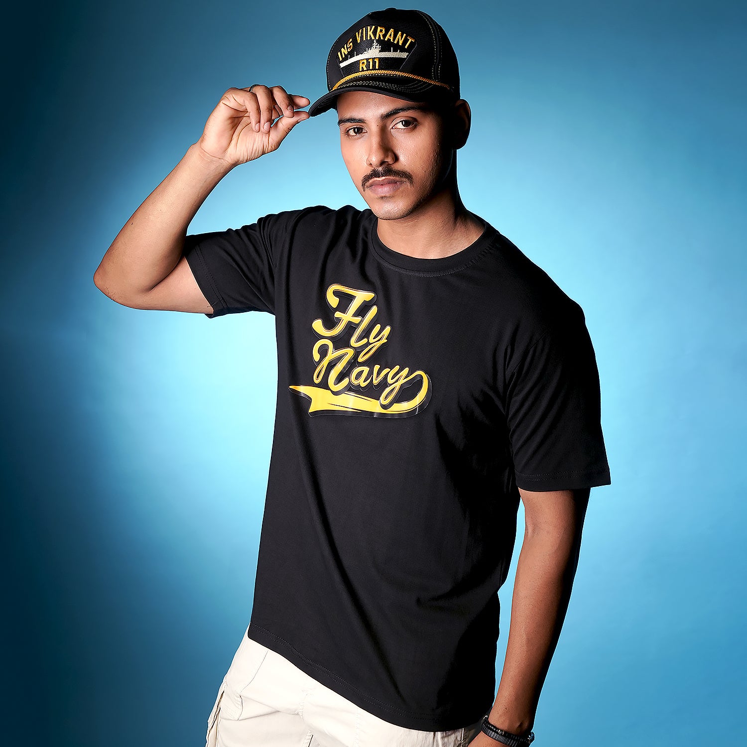 Indian Naval Aviation: Fly Navy Black Oversized Tee