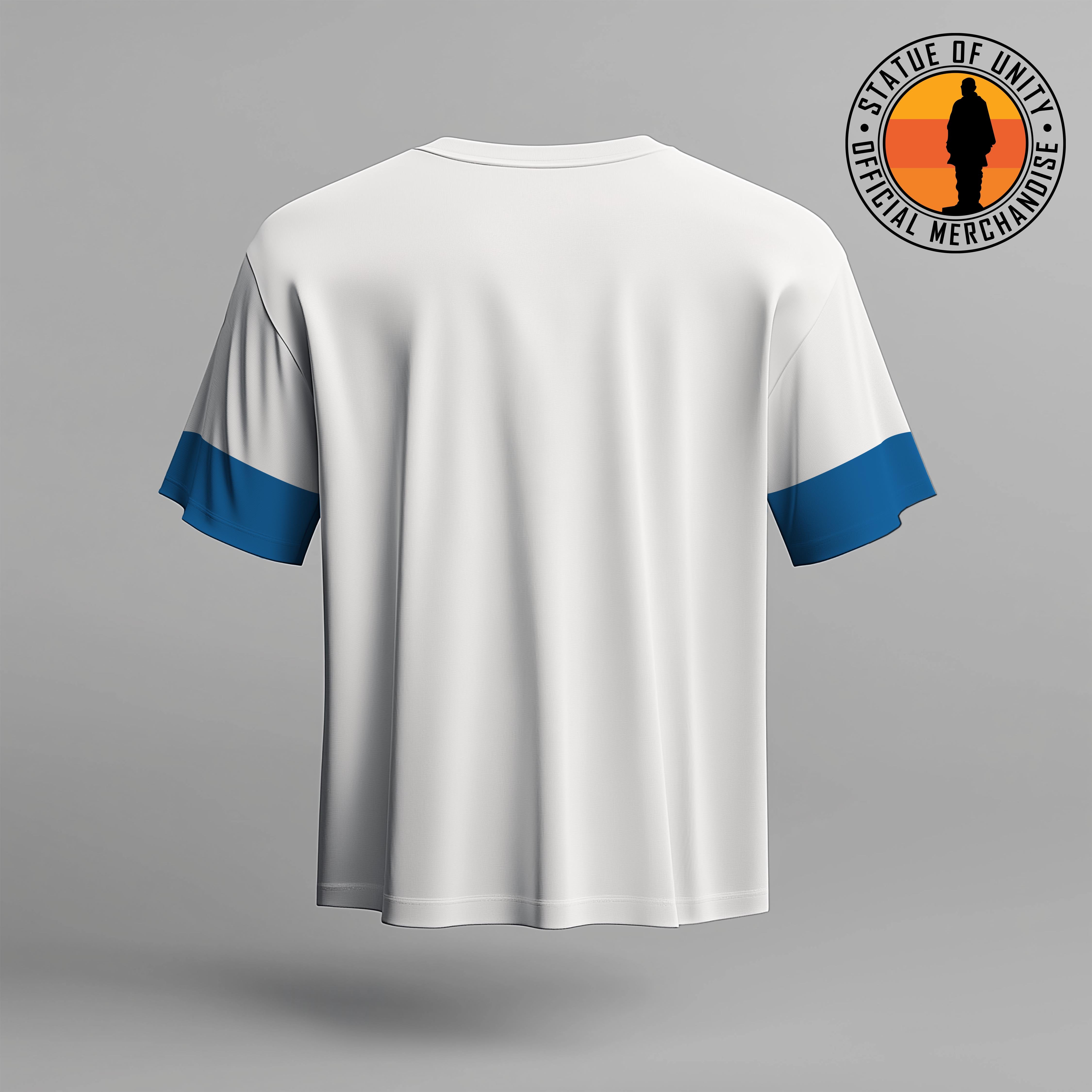 Statue Of Unity: White & Blue Varsity Style Regular T-Shirt