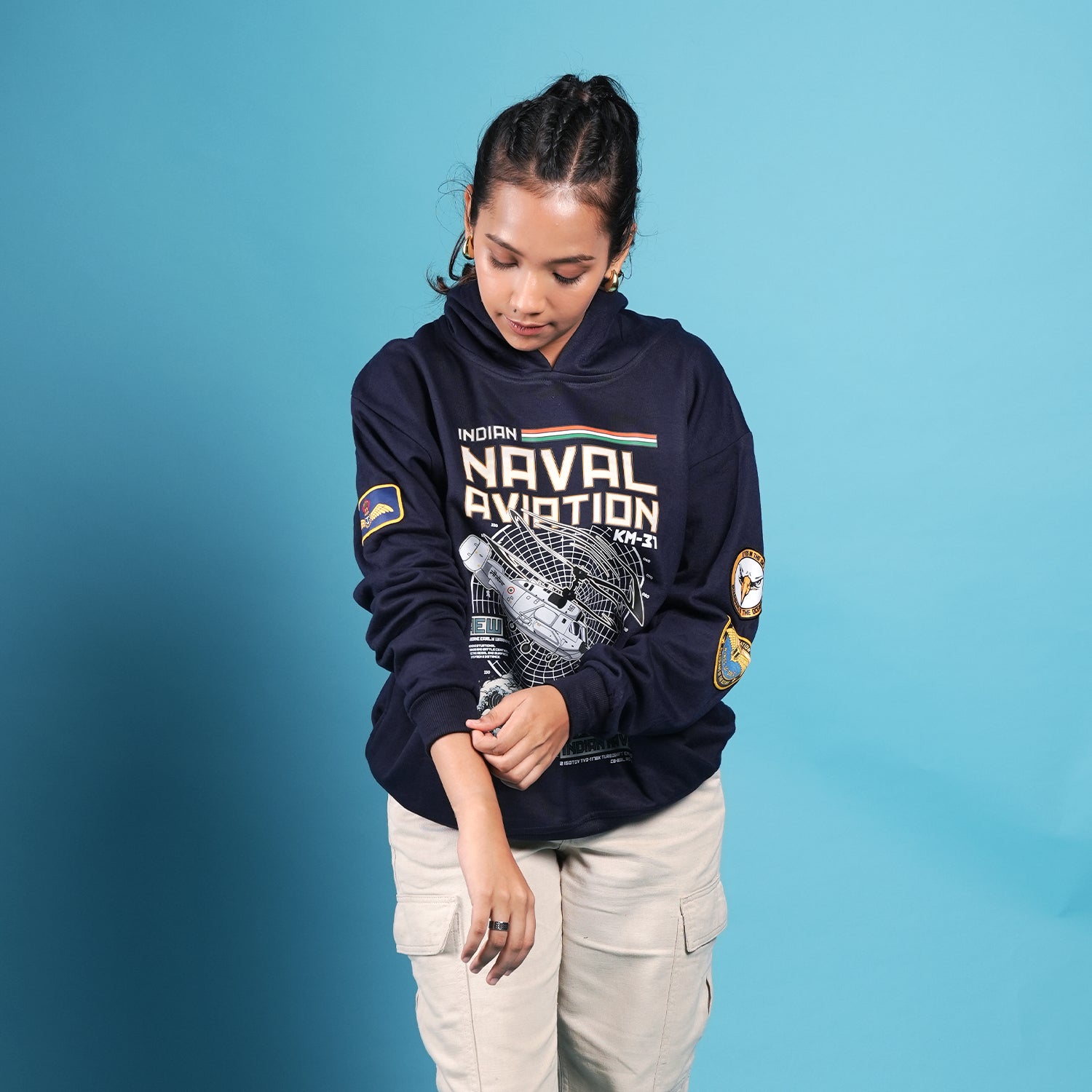 Indian Naval Aviation: KM-31 Naval Recon Navy Blue Oversized Hoodie