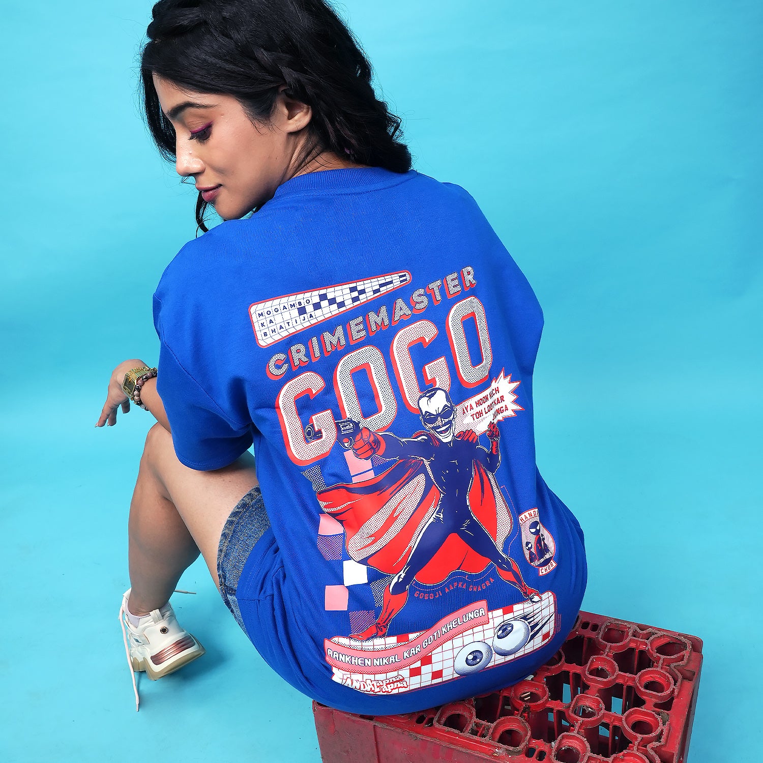 Andaz Apna Apna: Crime Master Gogo Blue Oversized T-Shirt