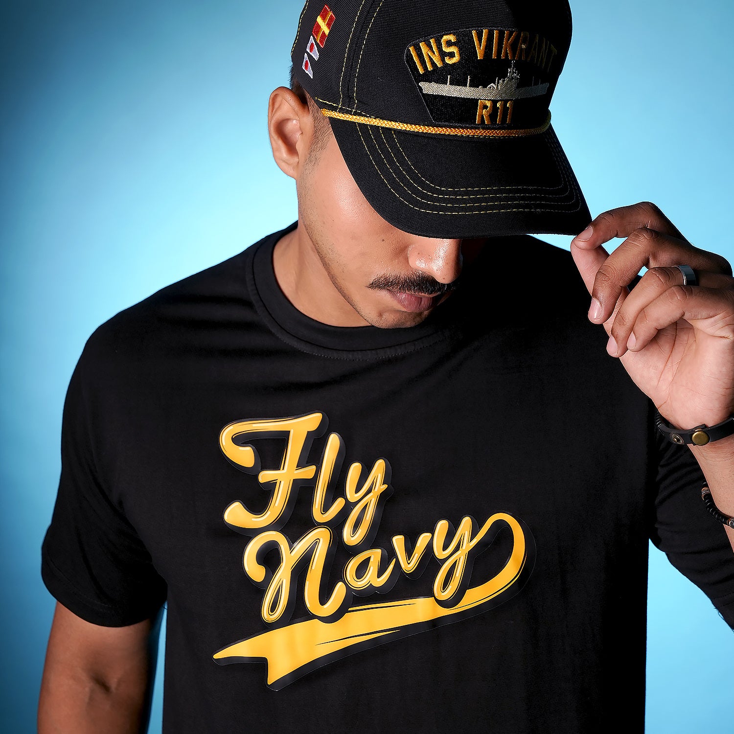 Indian Naval Aviation: Fly Navy Black Oversized Tee