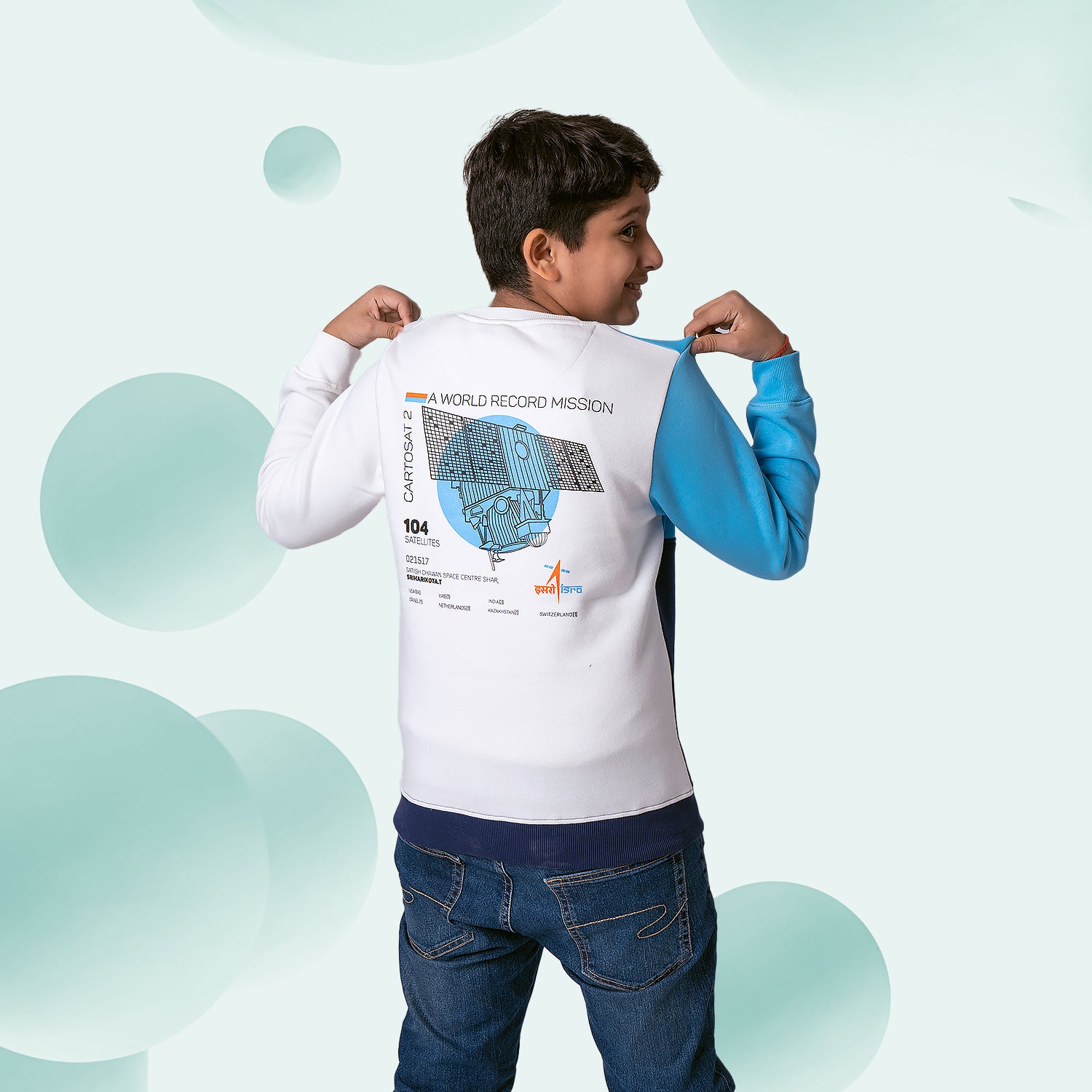 The Tiny Explorers: Official ISRO Colorblock Kids Sweatshirt ( With Fleece )