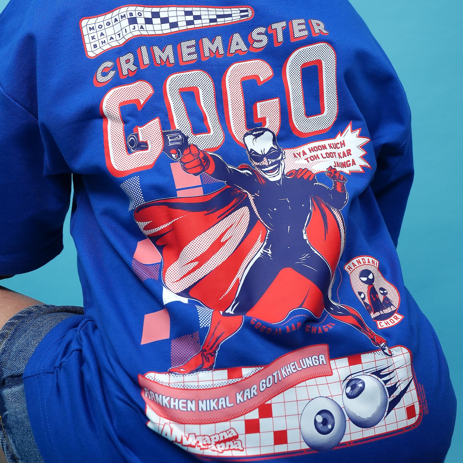 Andaz Apna Apna: Crime Master Gogo Blue Oversized T-Shirt