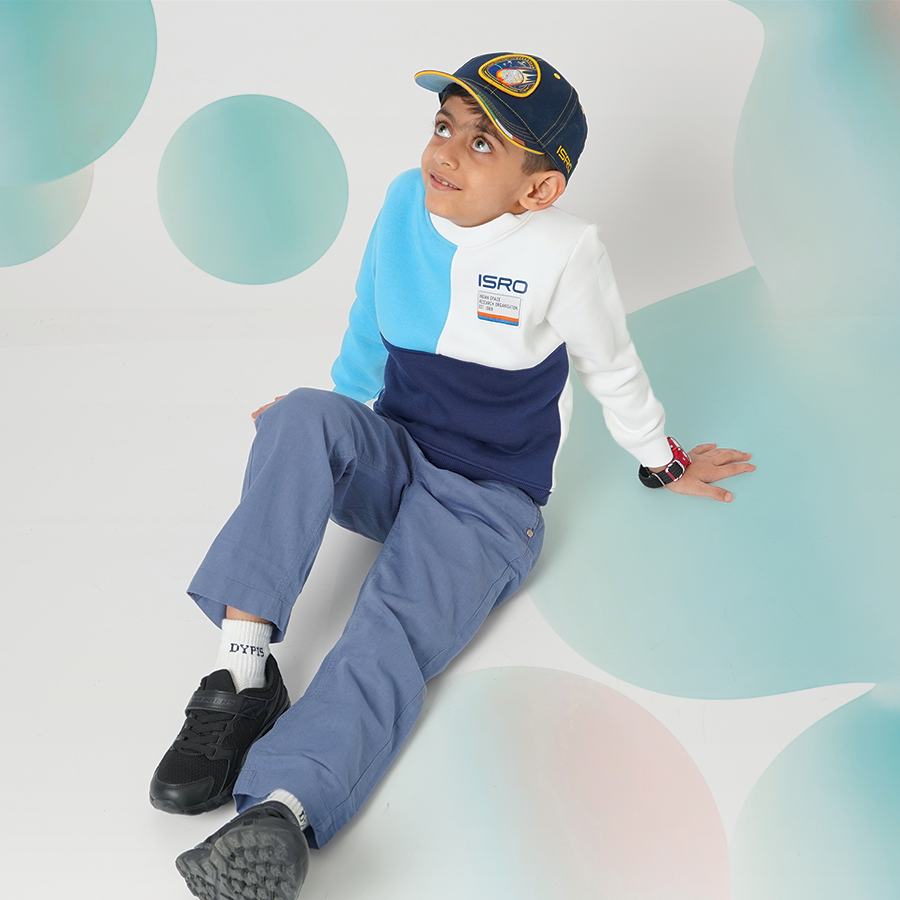 The Tiny Explorers: Official ISRO Colorblock Kids Sweatshirt ( With Fleece )