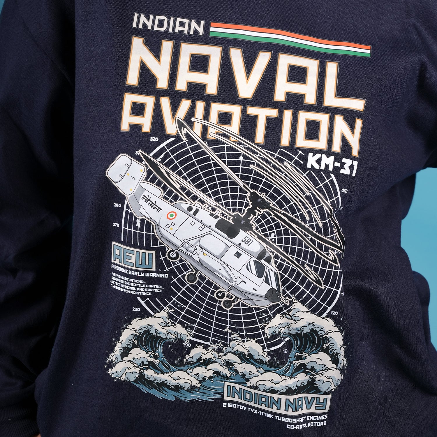 Indian Naval Aviation: KM-31 Naval Recon Navy Blue Oversized Hoodie