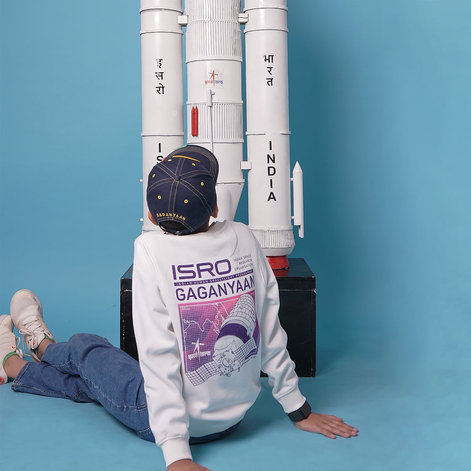 The Tiny Explorers: Official ISRO Gaganyaan White Kids Sweatshirt ( With Fleece )