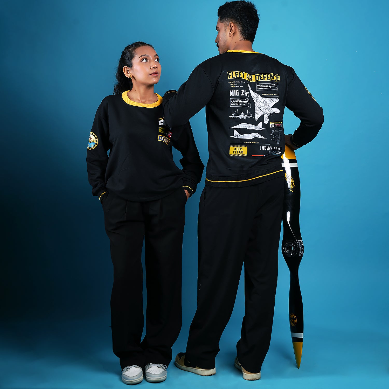 Indian Naval Aviation- Fleet Air Defence Black Oversized Sweatshirt