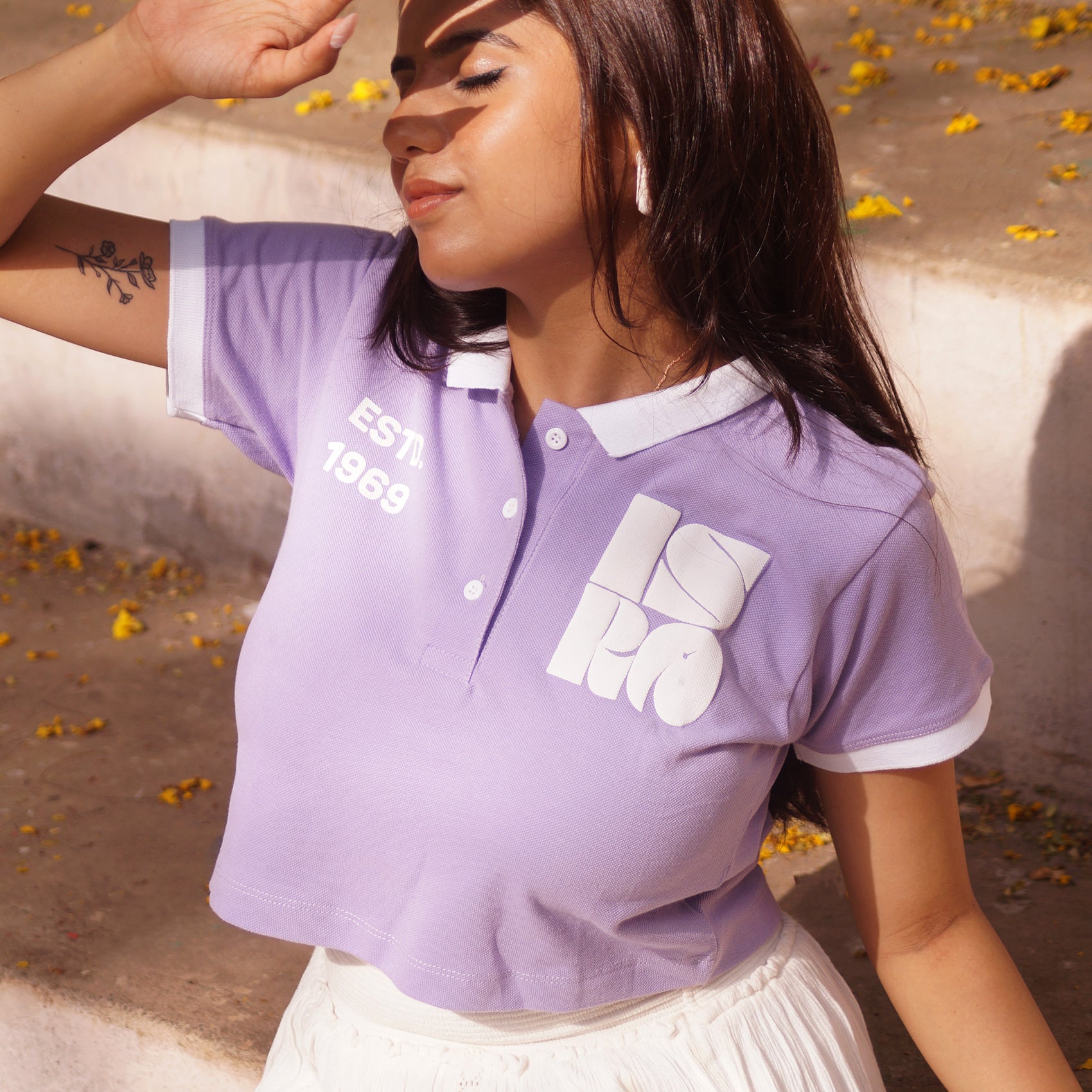 Galactic Legacy: Lilac & White Crop Polo - ISRO Edition