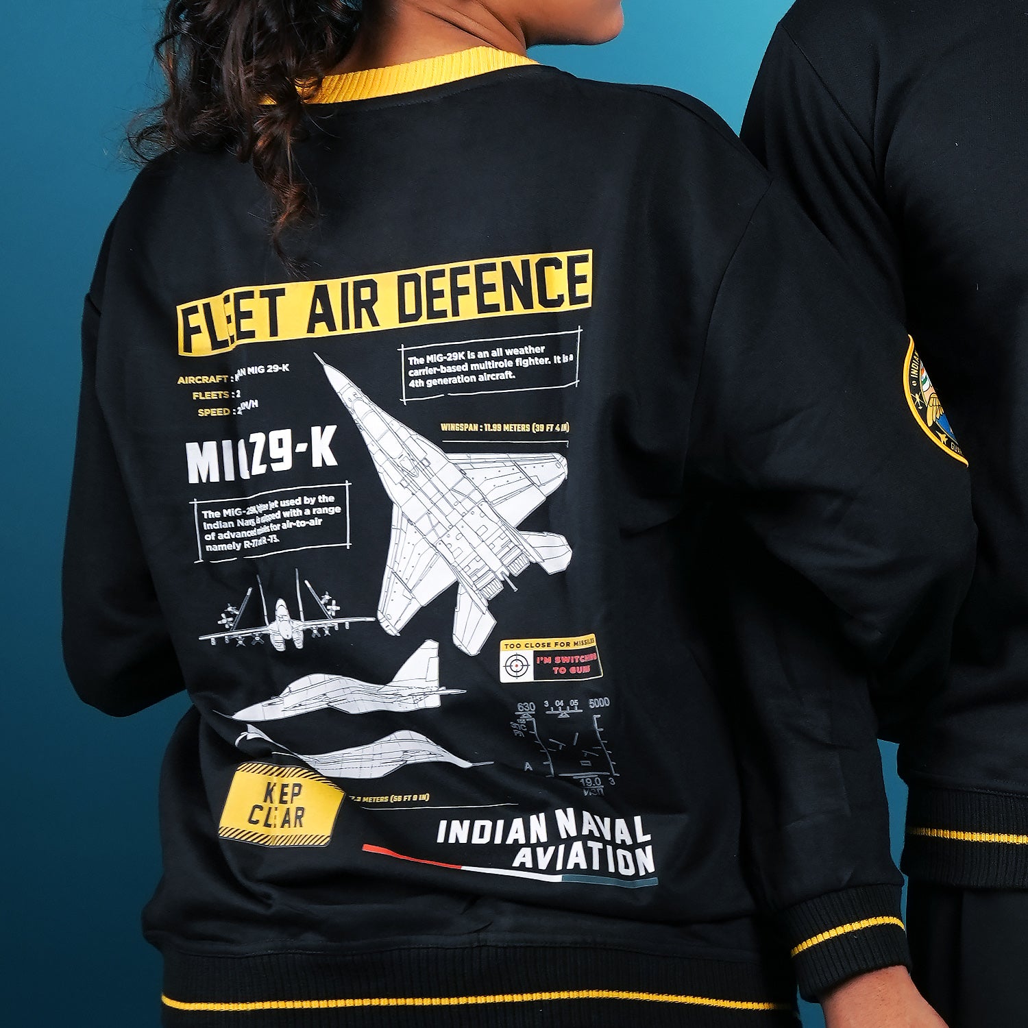 Indian Naval Aviation- Fleet Air Defence Black Oversized Sweatshirt