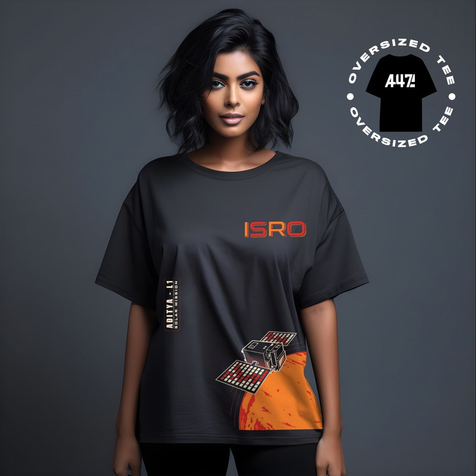 ISRO Aditya L1 Black Oversized T-Shirt
