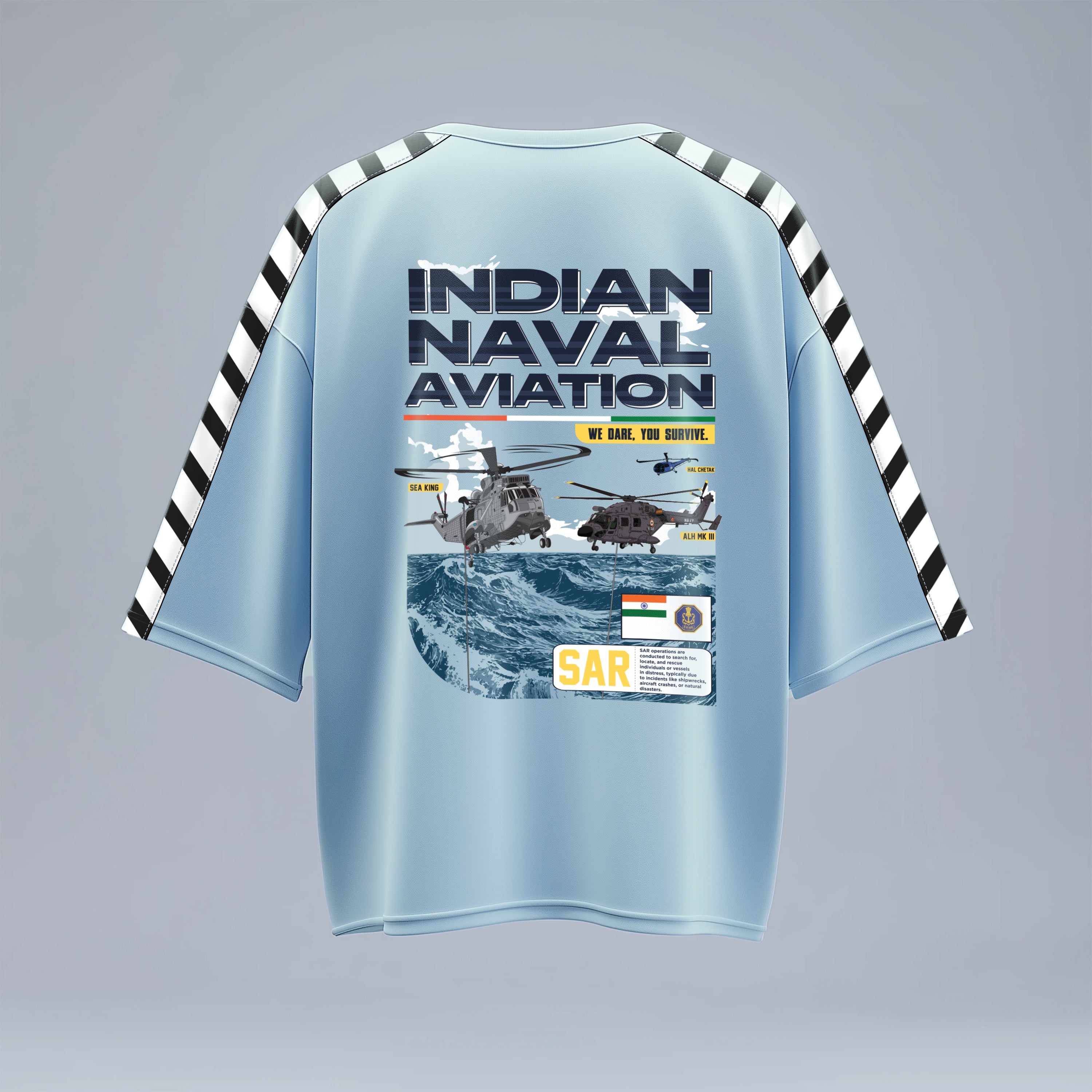 Indian Naval Aviation: Search and Rescue Blue Oversized T-Shirt.