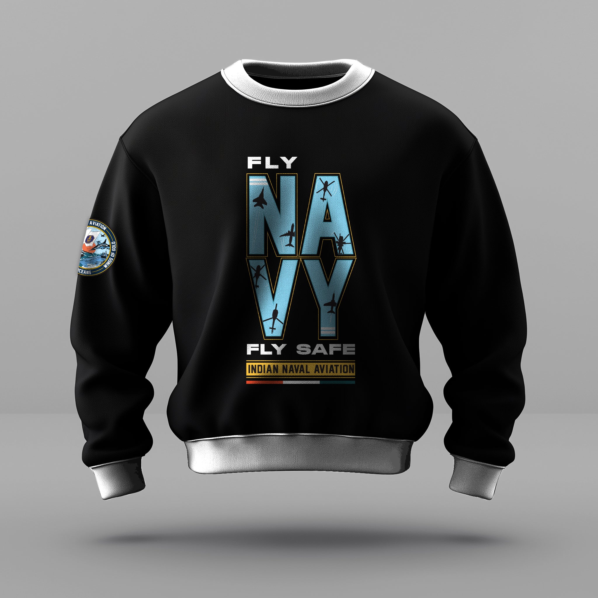 Indian Naval Aviation: Fly Navy Fly Safe Black Oversized Sweatshirt