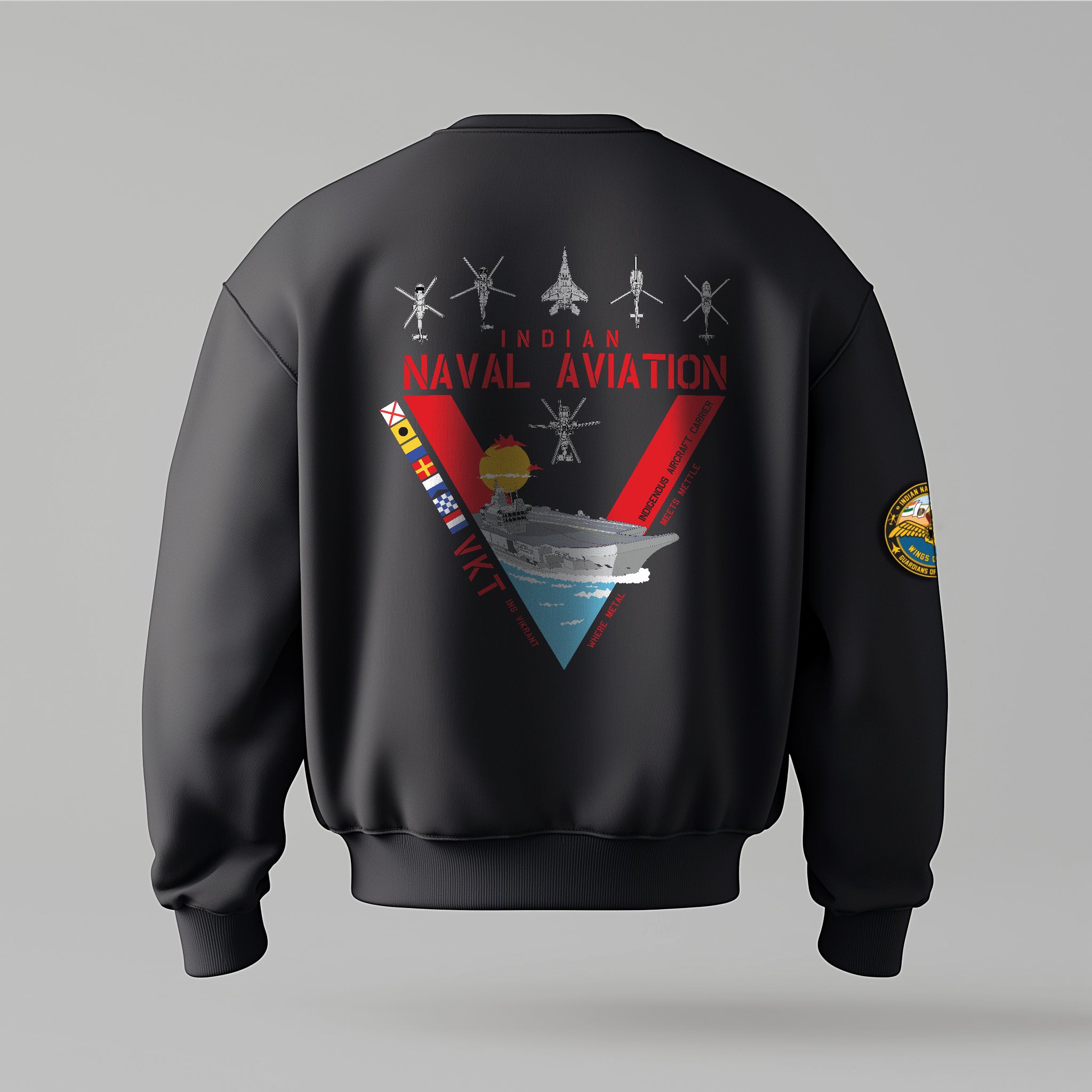 Indian Naval Aviation: INS Vikrant Grey Oversized Sweatshirt