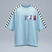 ISRO Powder Blue Tee with Striped Shoulders