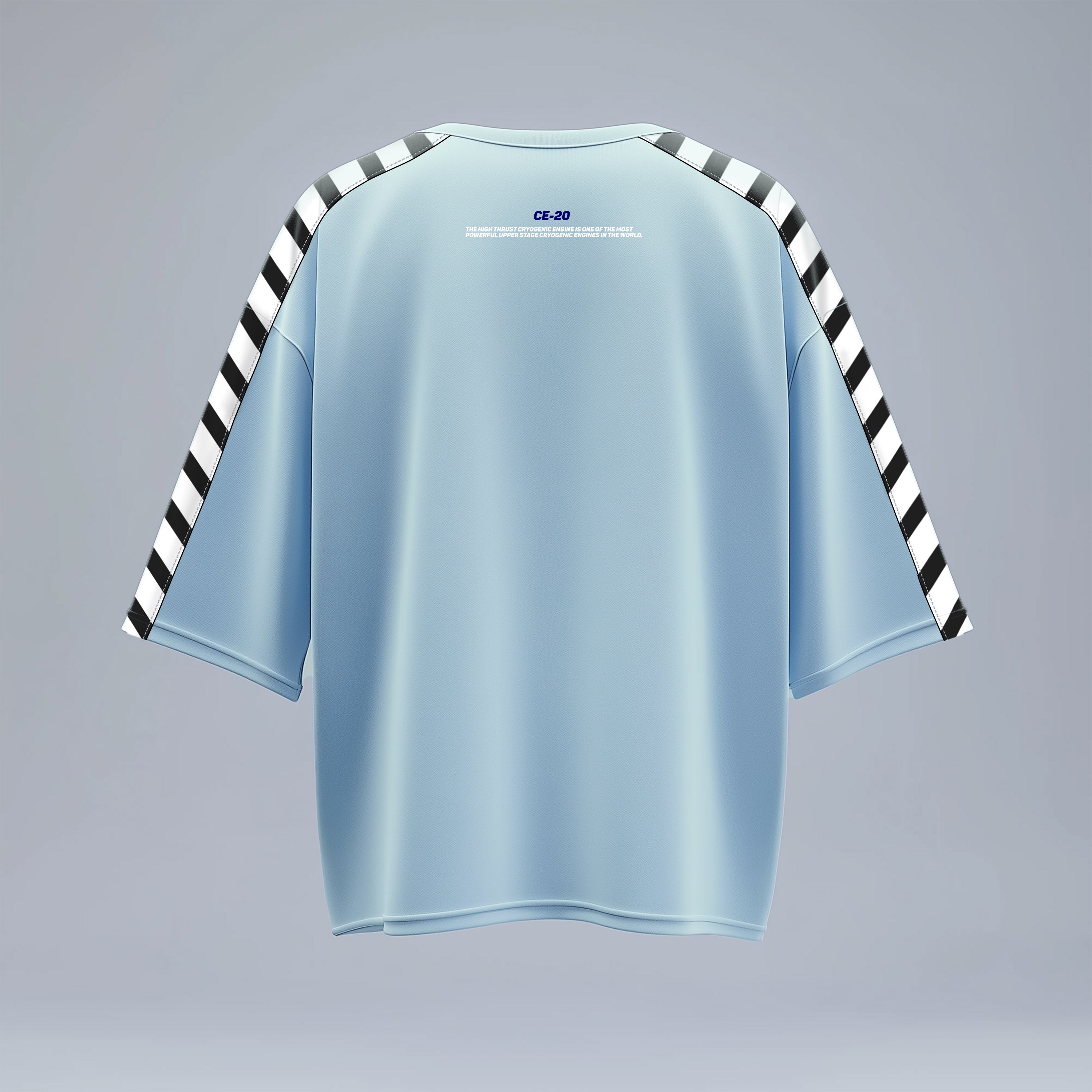 ISRO Powder Blue Tee with Striped Shoulders