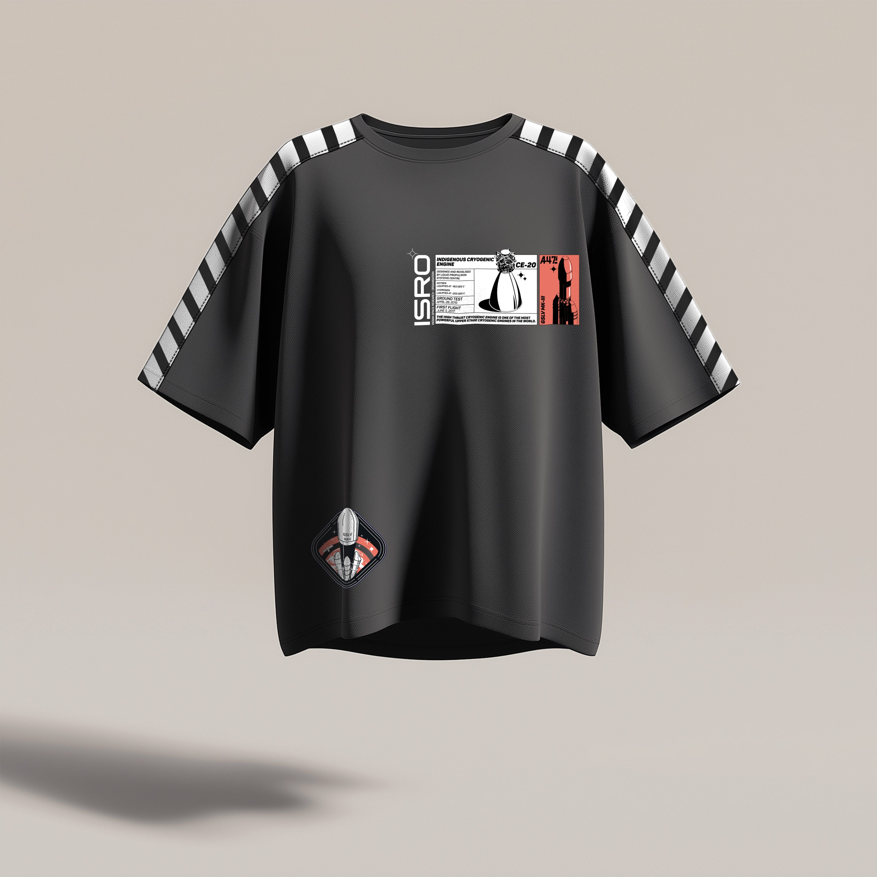 ISRO Grey Tee with Striped Shoulders