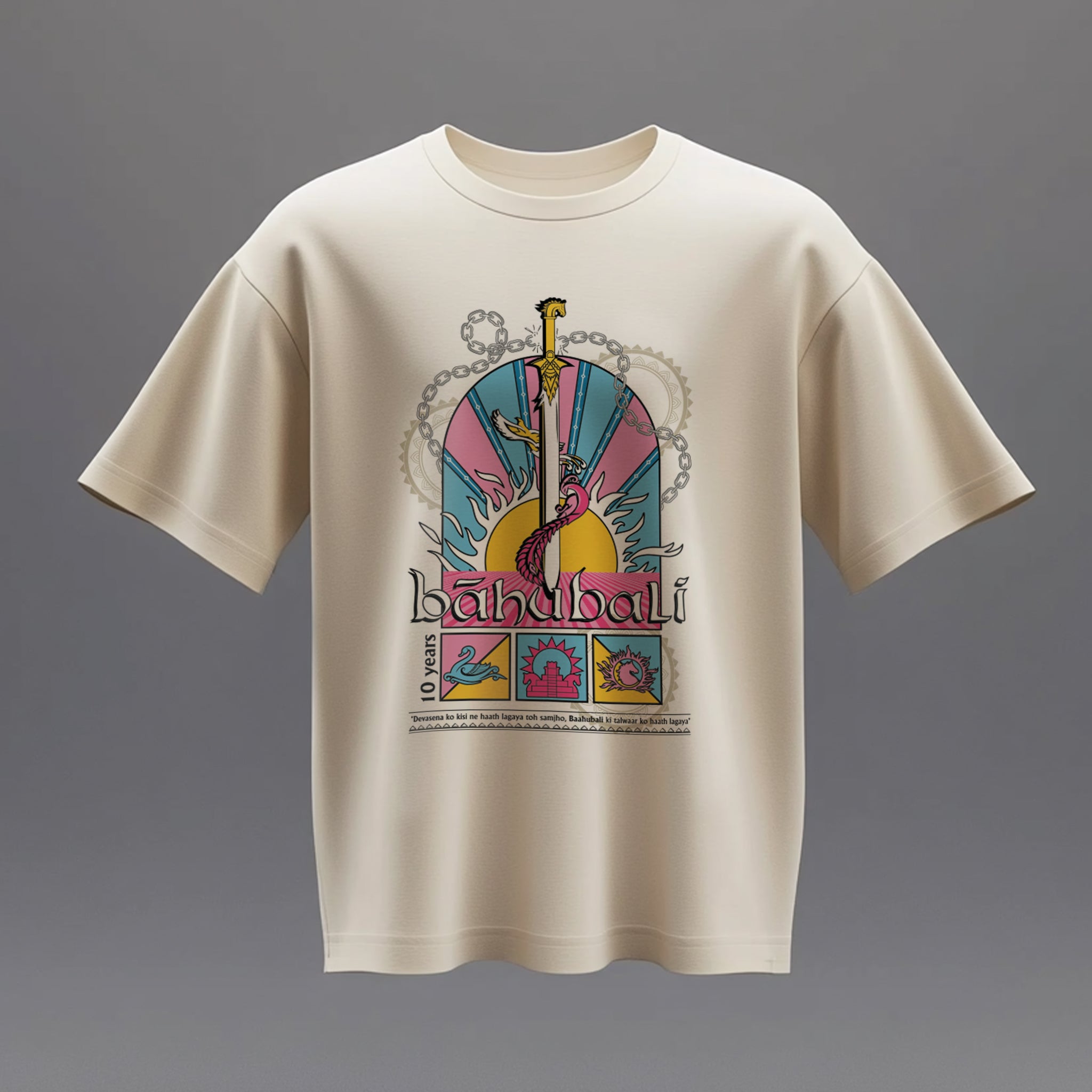 Baahubali: The Mighty Arch Oversized Cream T-Shirt