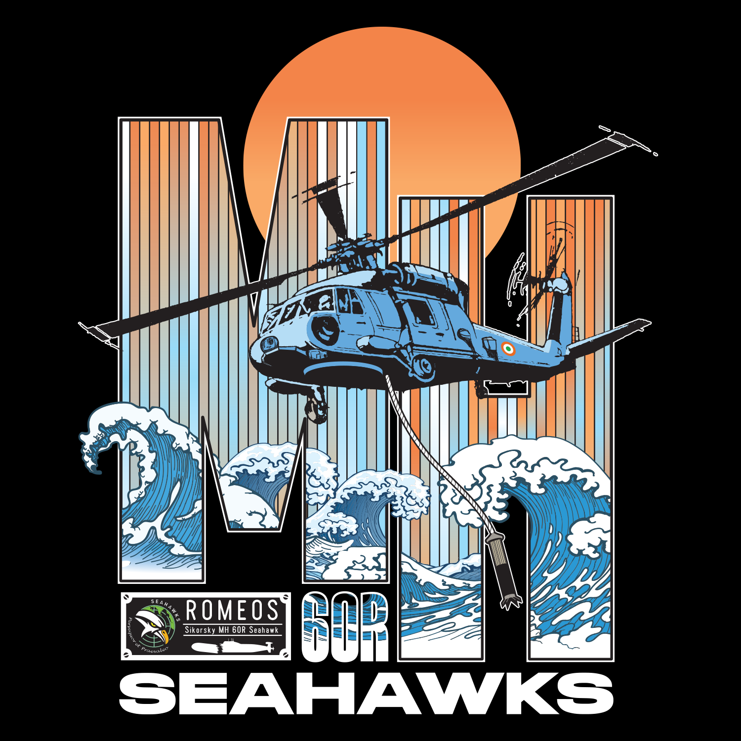 Official Indian Navy Seahawks Squadron Sikorsky MH60R T-shirt