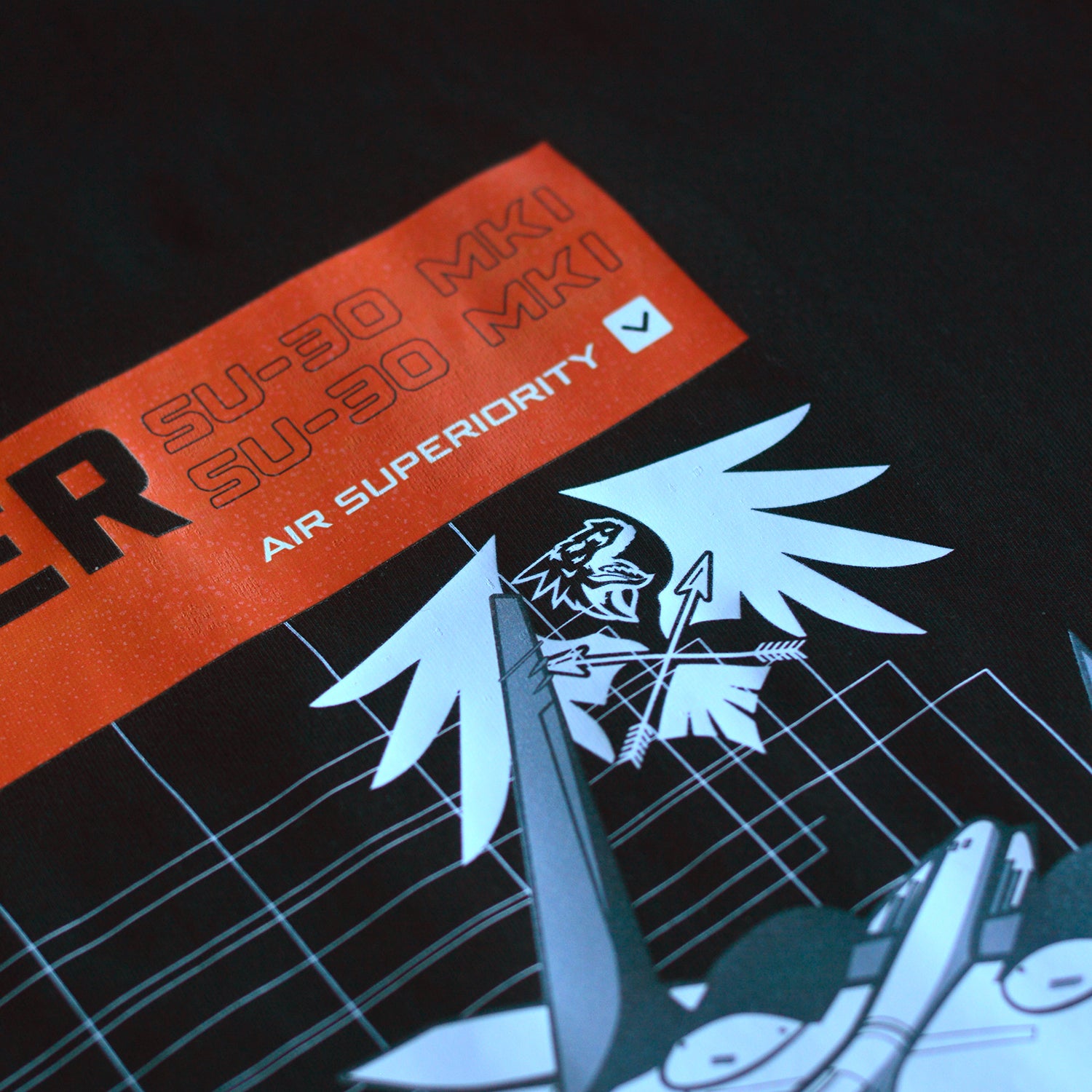 Black & Beige Flanker Blueprint Fighter Oversized T-Shirt