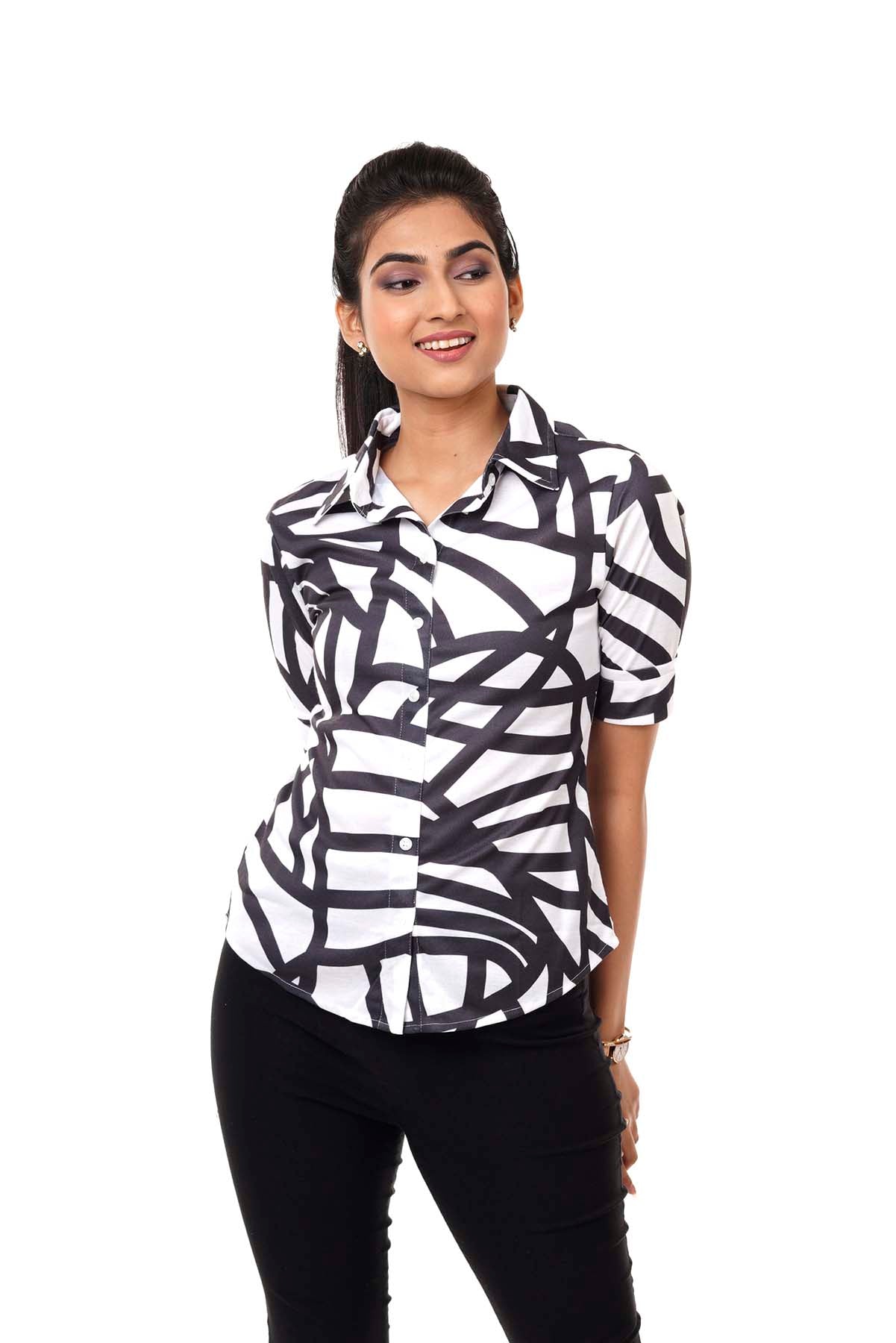 White and Black Abstract Minimalist Stripes Regular Fit Shirtee