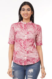 Pale Red Large Floral Pattern Regular Fit Shirtee
