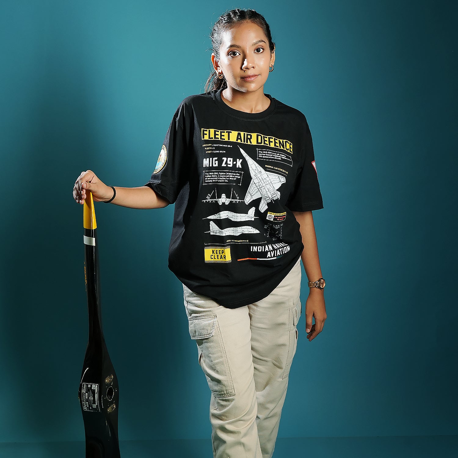 Indian Naval Aviation- Fleet Air Defence Black Oversized T-Shirt