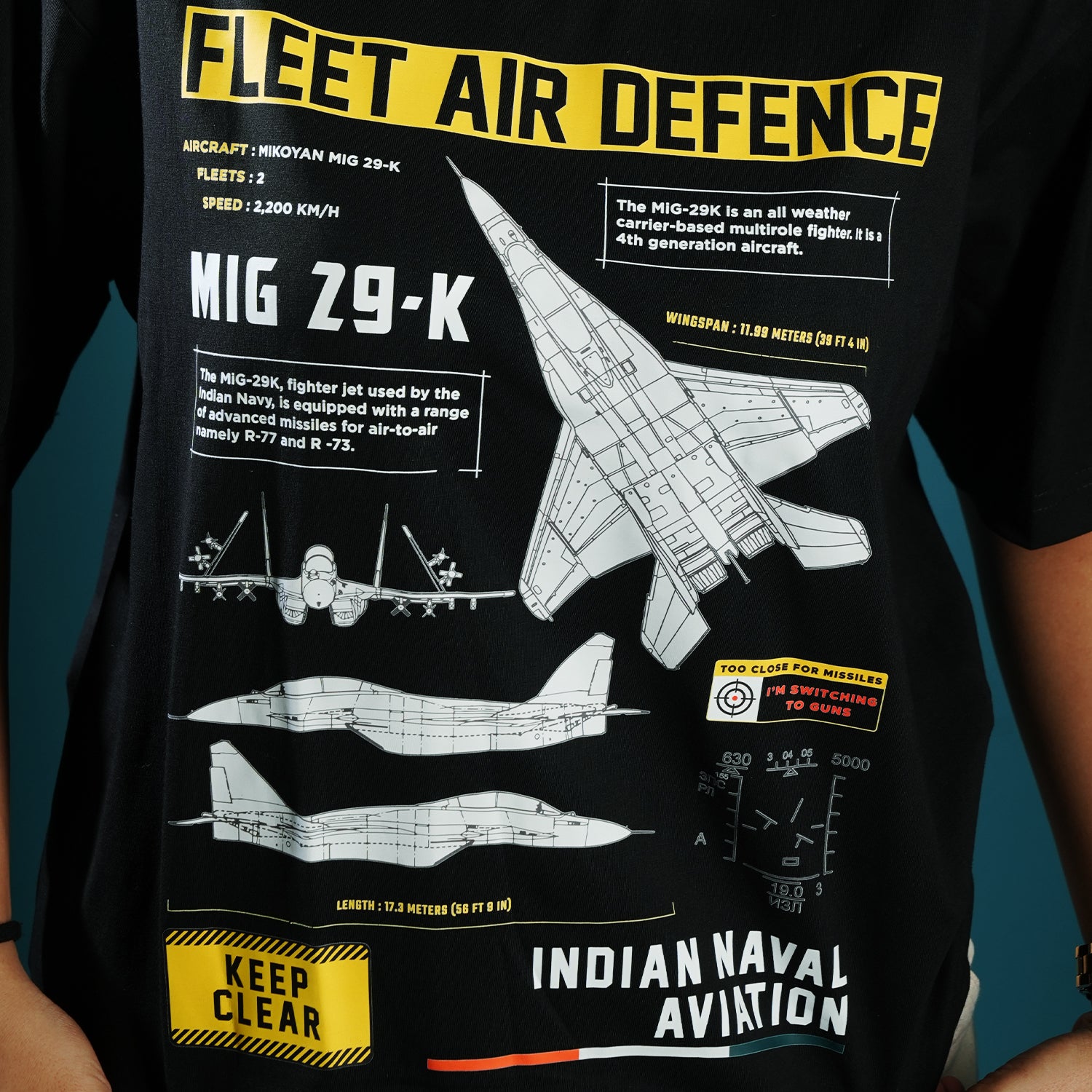 Indian Naval Aviation- Fleet Air Defence Black Oversized T-Shirt