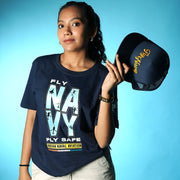 Indian Naval Aviation: Fly Navy Fly Safe Blue Regular Fit T-Shirt