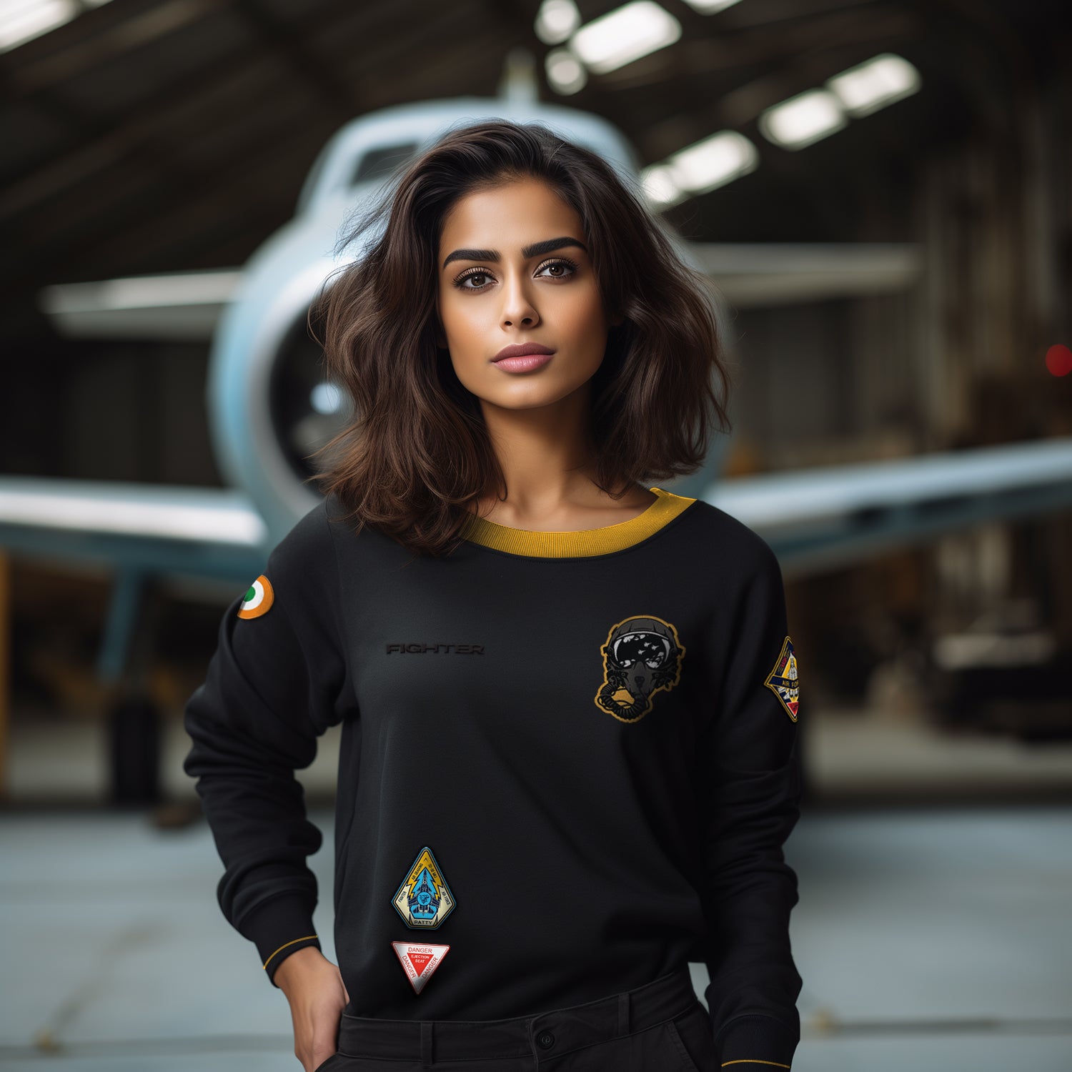 Black & Mustard Combat Fighter Oversized Sweatshirt