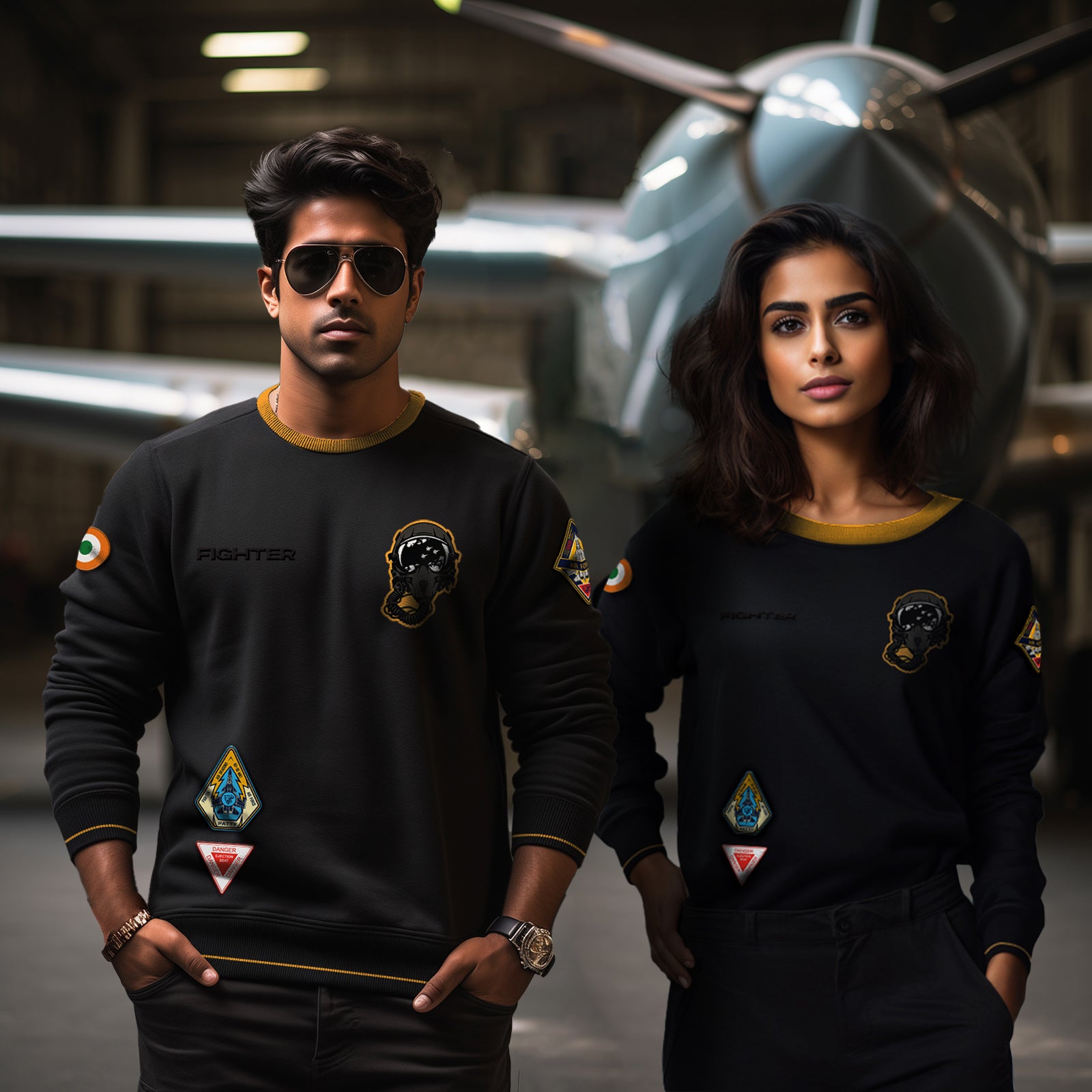 Black & Mustard Combat Fighter Oversized Sweatshirt