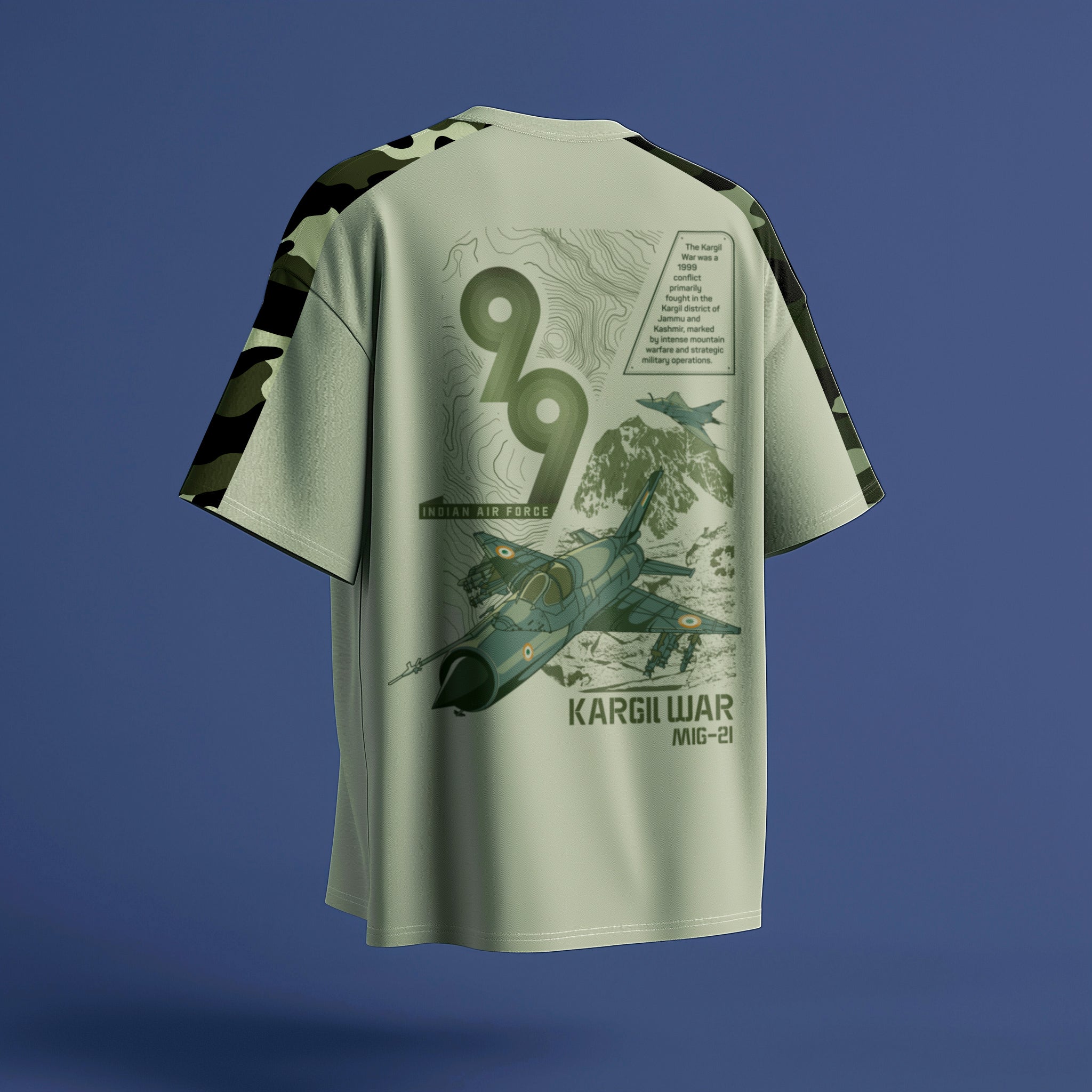 Indian Air Force: The MIG-21 Oversized Sage Green T-Shirt