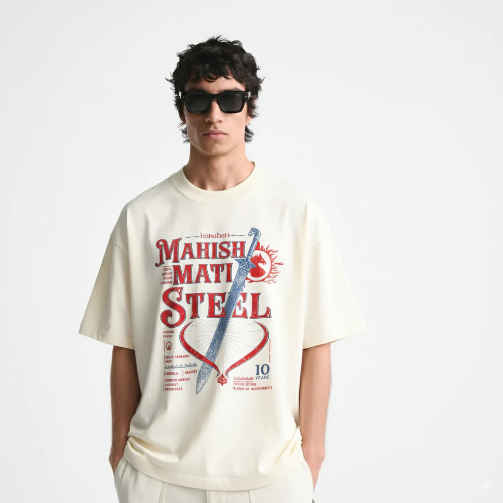 Baahubali: The Mahishmati Steel Oversized White Tee