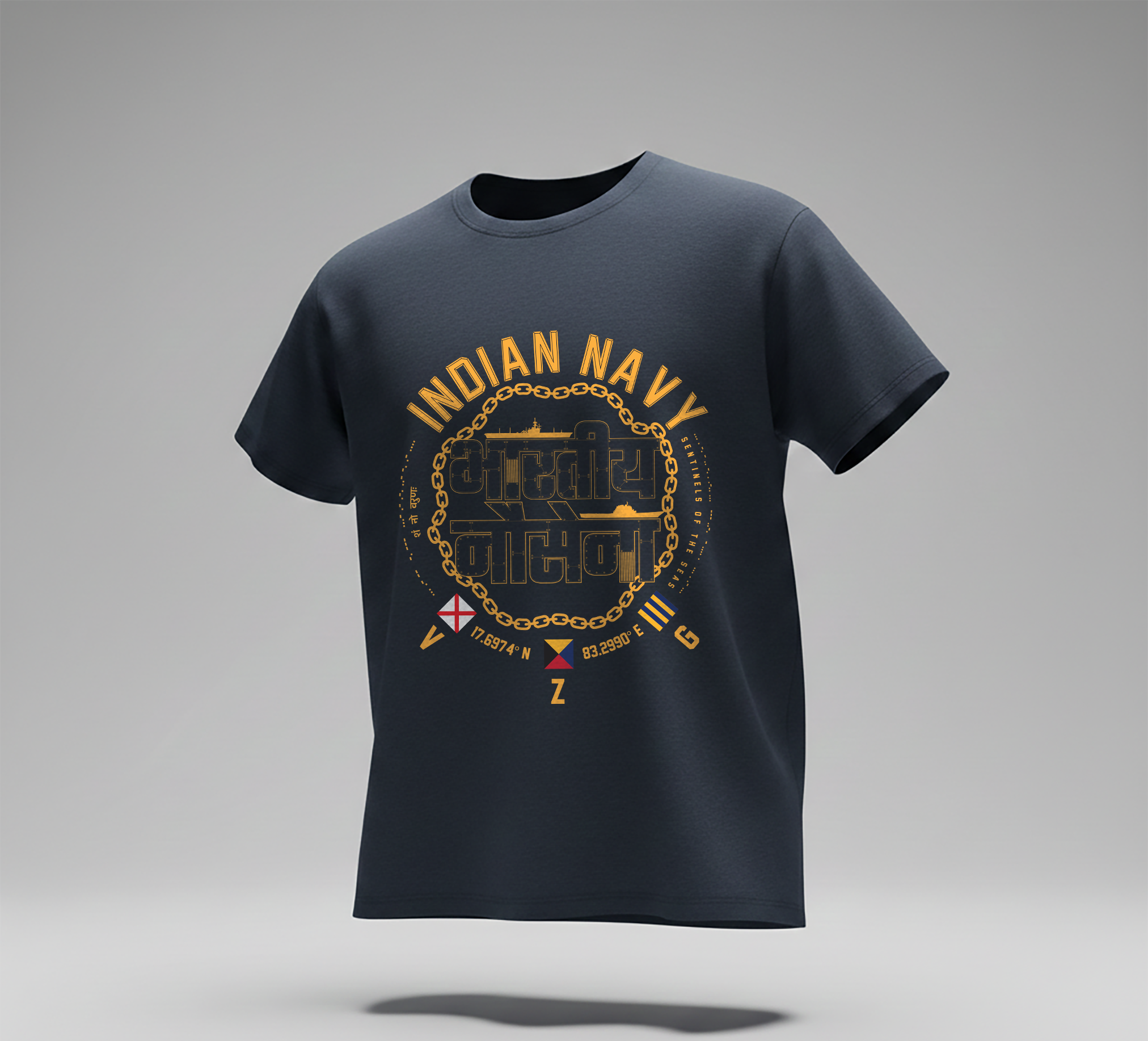 Indian Navy – Visakhapatnam Coordinates Edition | Official Navy Blue Regular T-Shirt