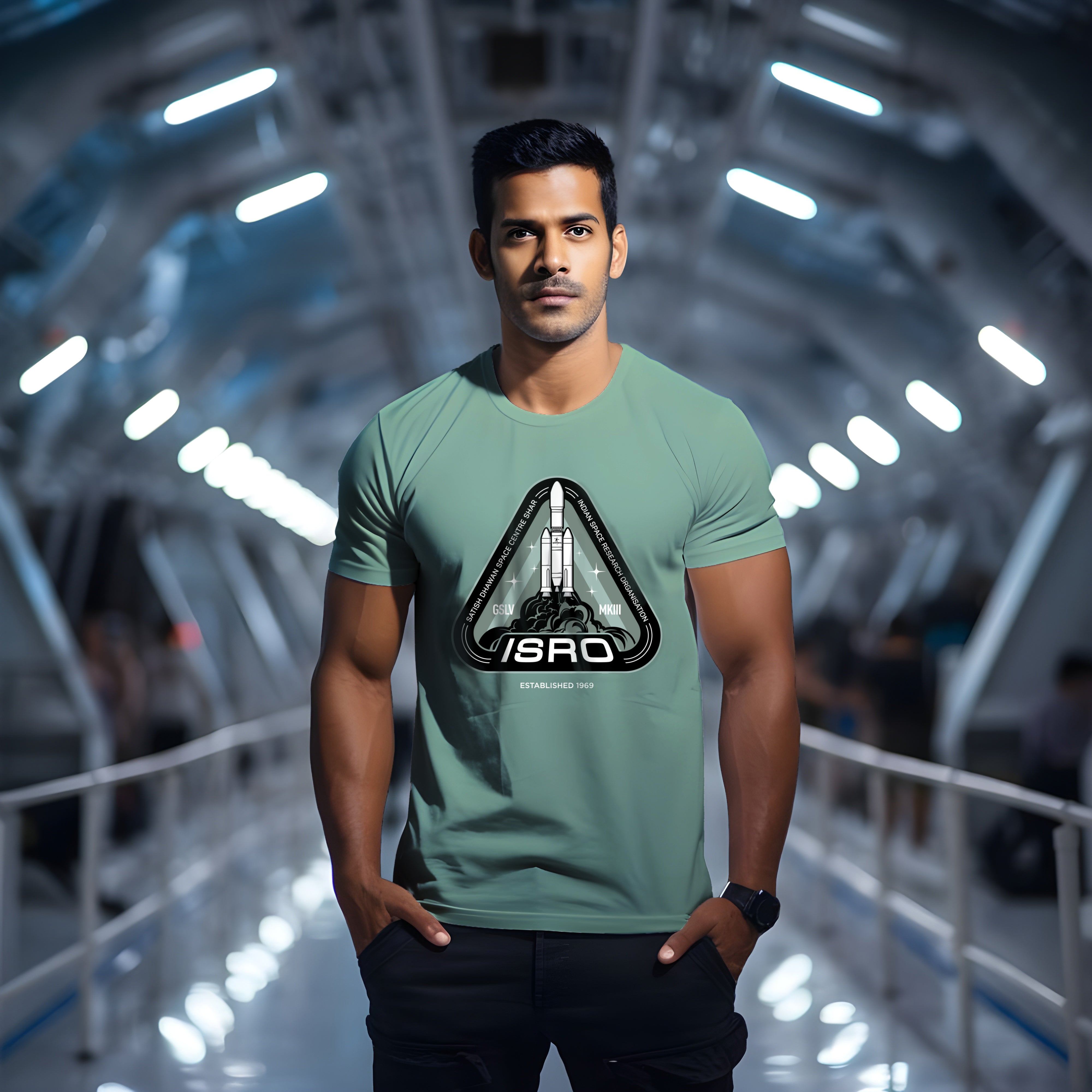 ISRO Classic LVM3 Sage Green Tee
