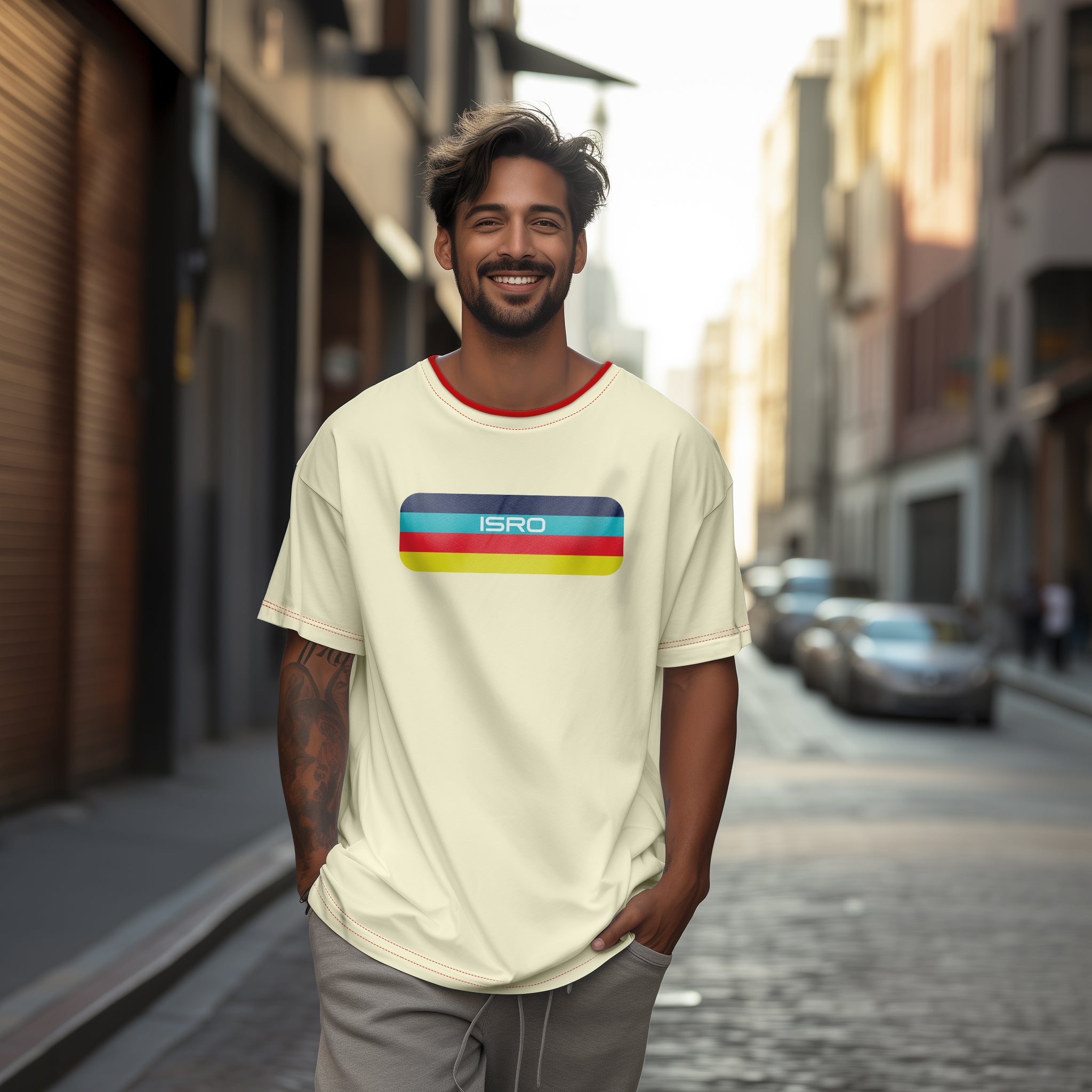 ISRO PSLV Flight Through Light Cream Oversized Tee