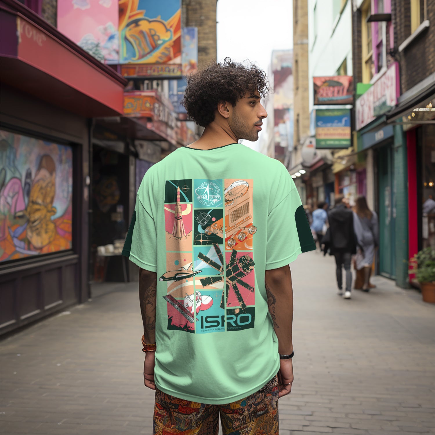 ISRO Triumphs Of Exploration Mint Green Oversized Tee
