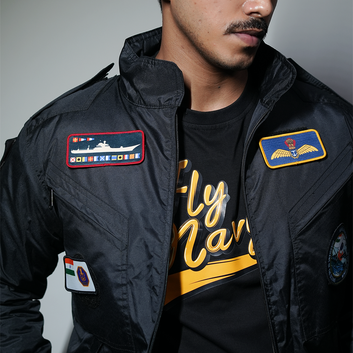 Indian Naval Aviation Black Bomber Jacket