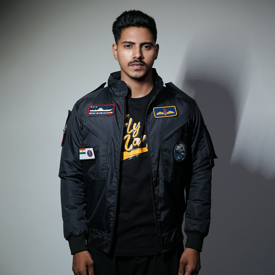 Indian Naval Aviation Black Bomber Jacket