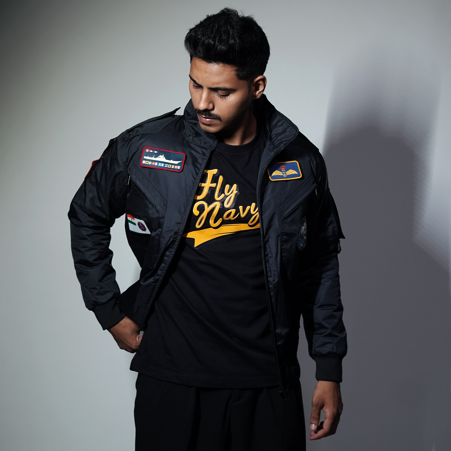 Indian Naval Aviation Black Bomber Jacket