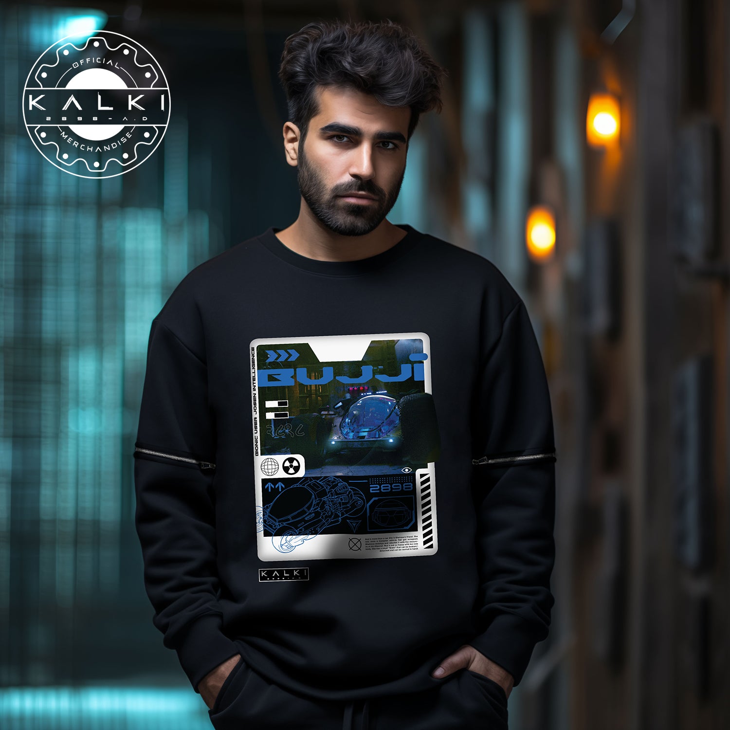 Kalki 2898 AD "Futuristic Bujji" Black Convertible Sweatshirt