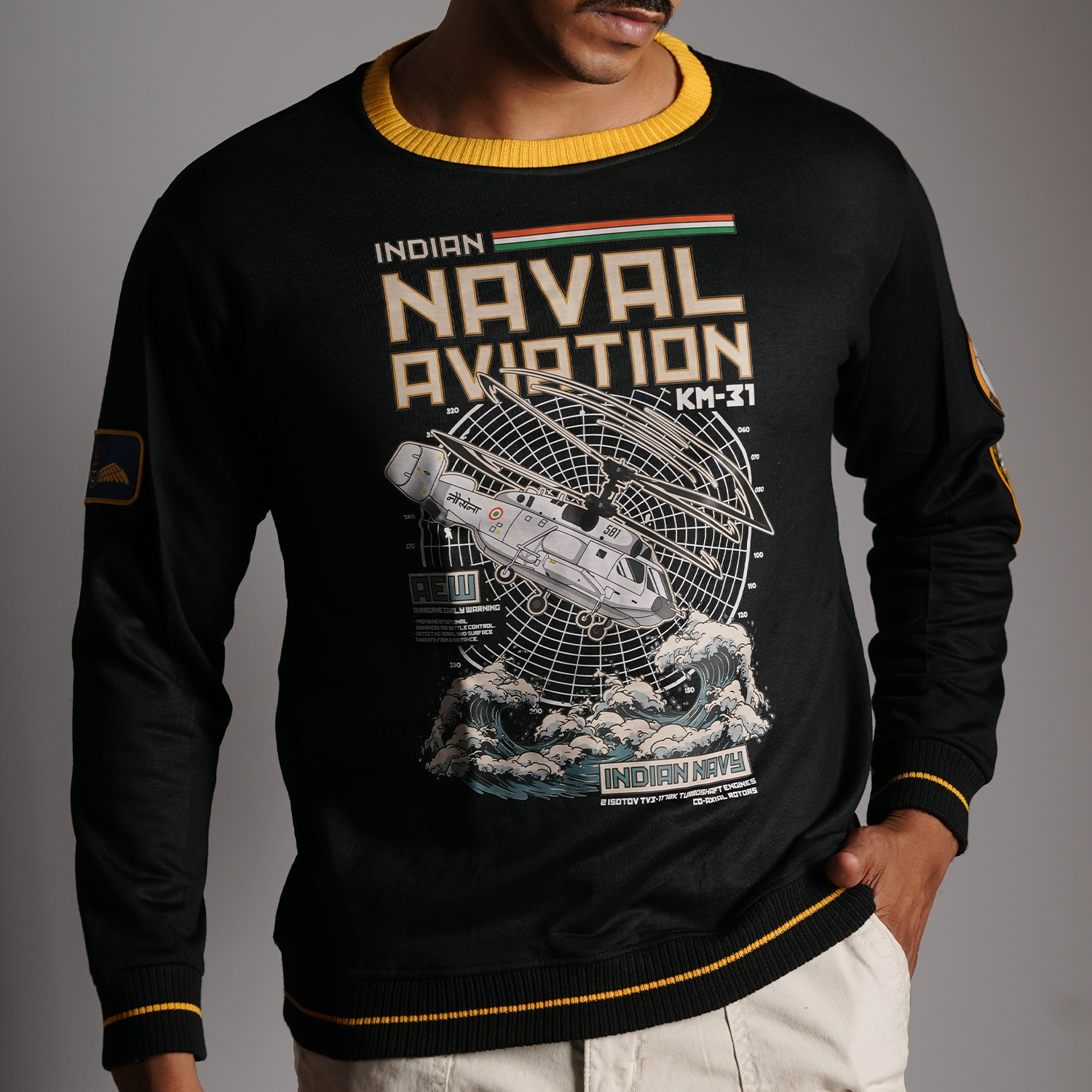 Indian Naval Aviation: KM-31 Naval Recon Black Oversized Sweatshirt
